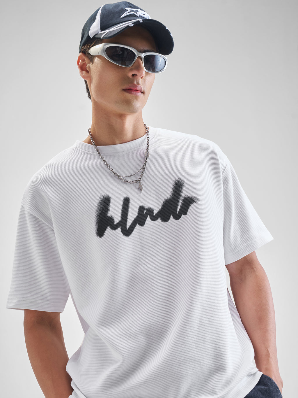 Highlander Men White Printed Round Neck Oversized Fit T-Shirt - White - Image 1