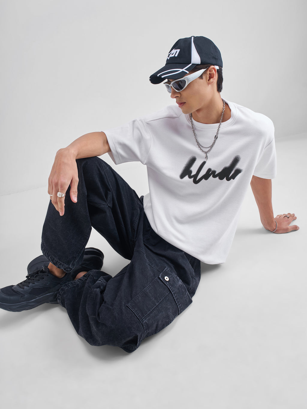 Highlander Men White Printed Round Neck Oversized Fit T-Shirt - White - Image 2
