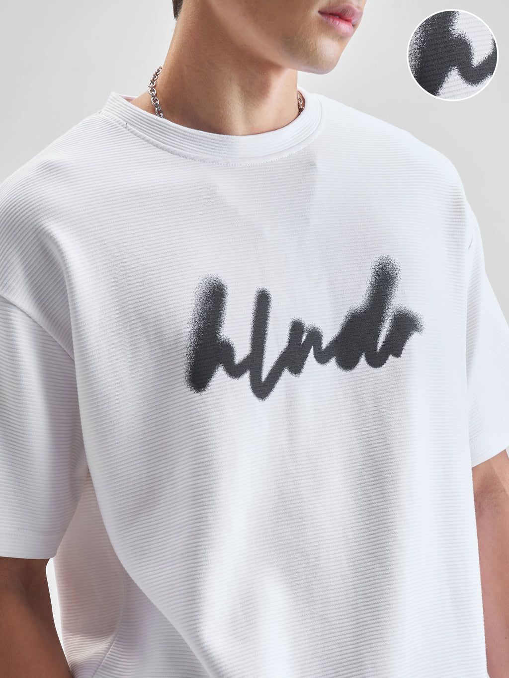 Highlander Men White Printed Round Neck Oversized Fit T-Shirt - White - Image 5