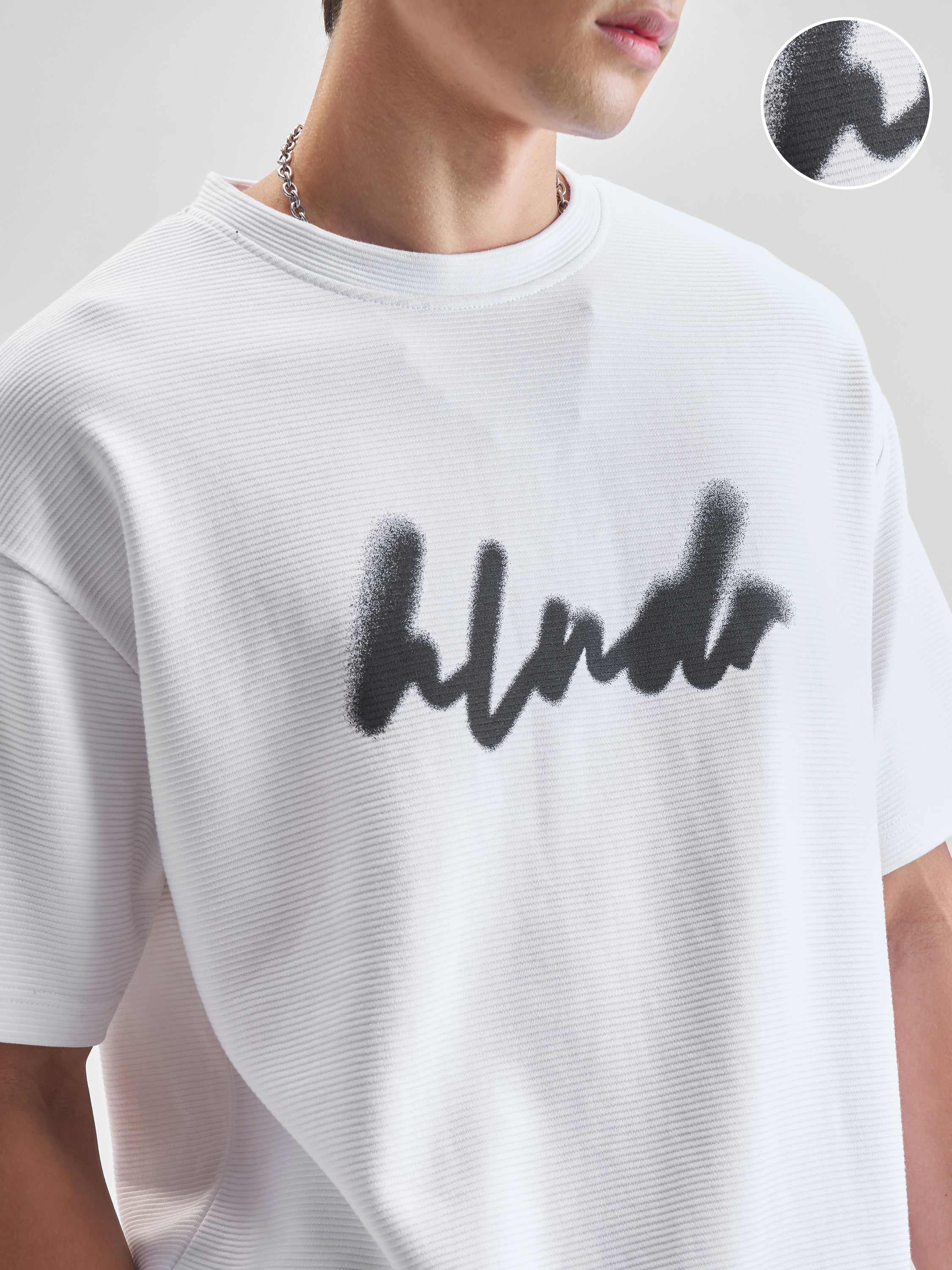 Highlander Men White Printed Round Neck Oversized Fit T-Shirt - White - Image 5