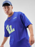 Highlander Men Blue Printed Round Neck Oversized Fit T-Shirt - Blue - Image 1
