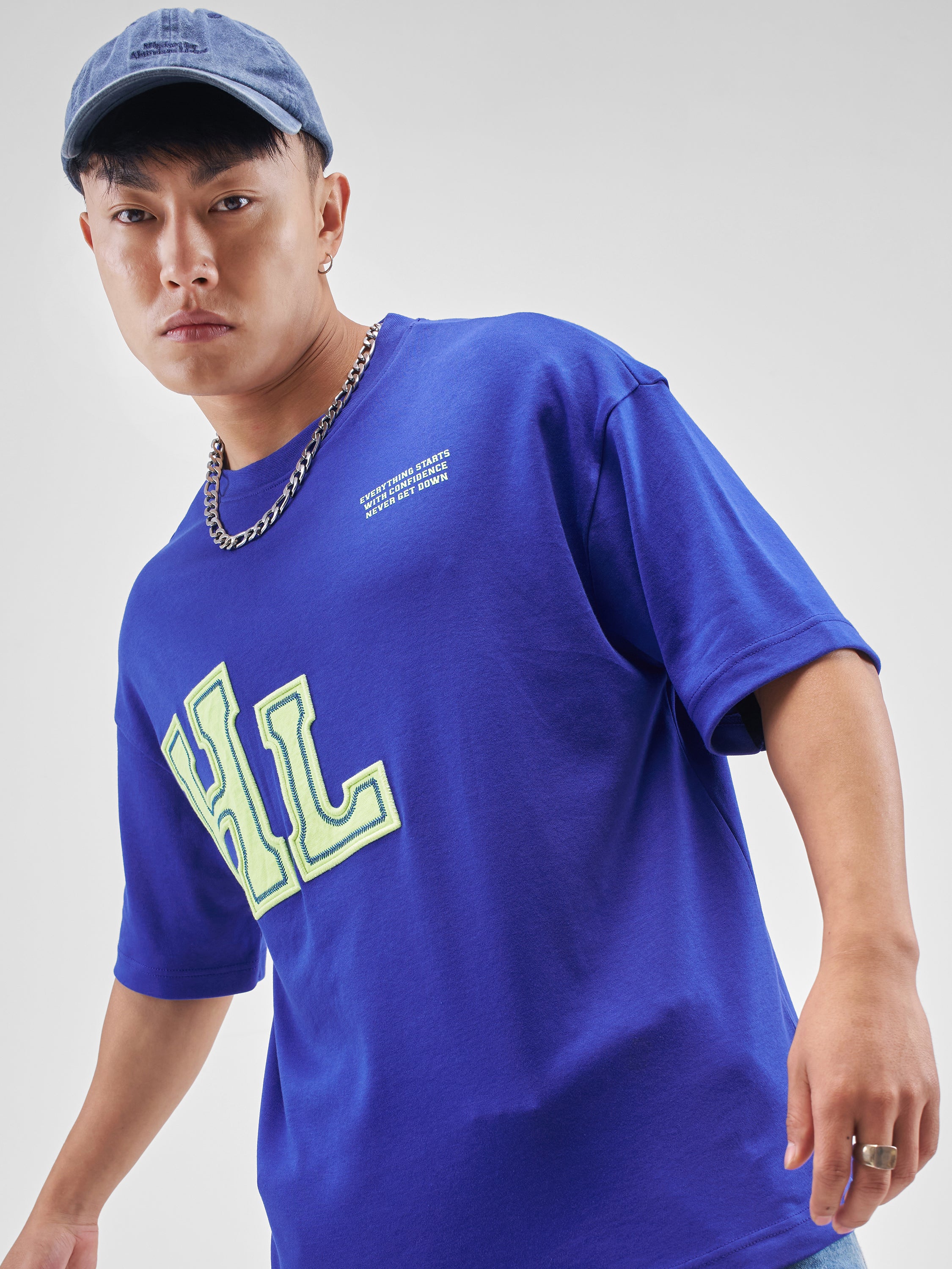 Highlander Men Blue Printed Round Neck Oversized Fit T-Shirt - Blue - Image 1