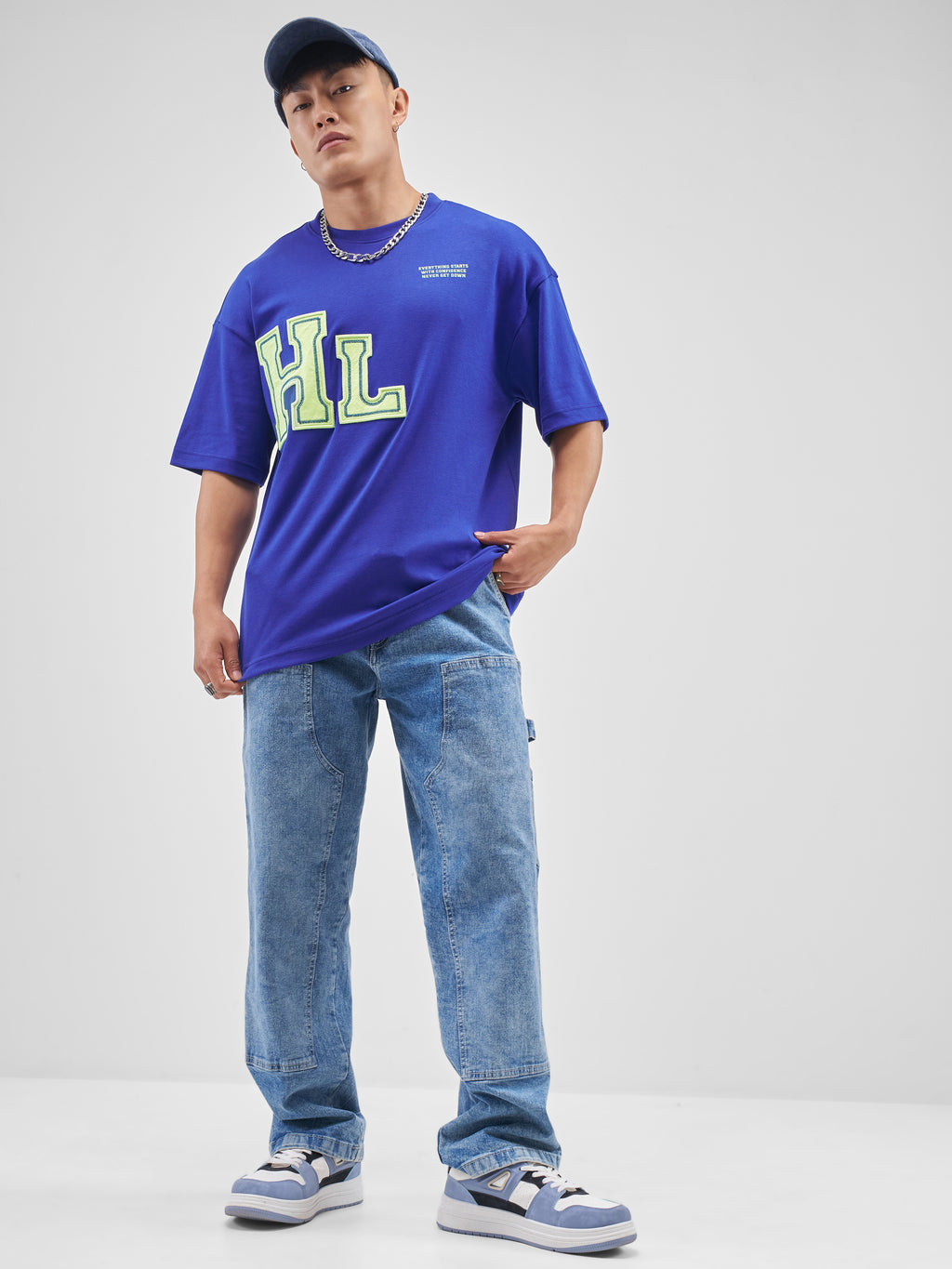 Highlander Men Blue Printed Round Neck Oversized Fit T-Shirt - Blue - Image 2