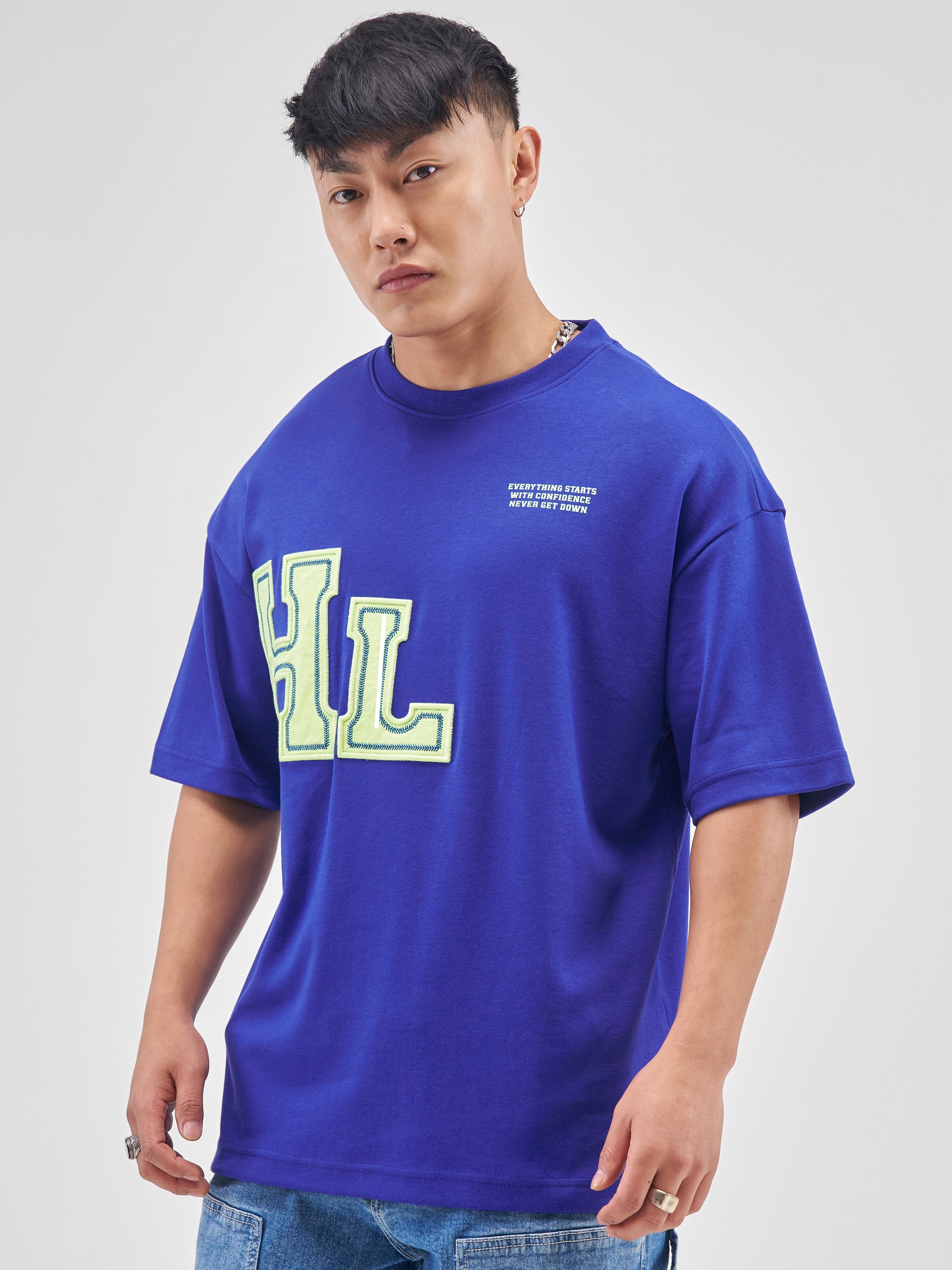 Highlander Men Blue Printed Round Neck Oversized Fit T-Shirt - Blue - Image 4