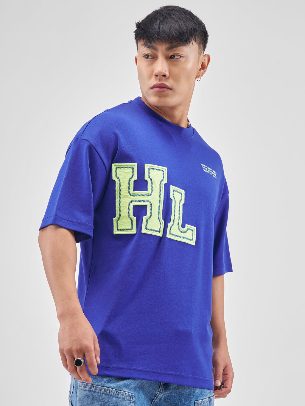 Highlander Men Blue Printed Round Neck Oversized Fit T-Shirt - Blue - Image 6