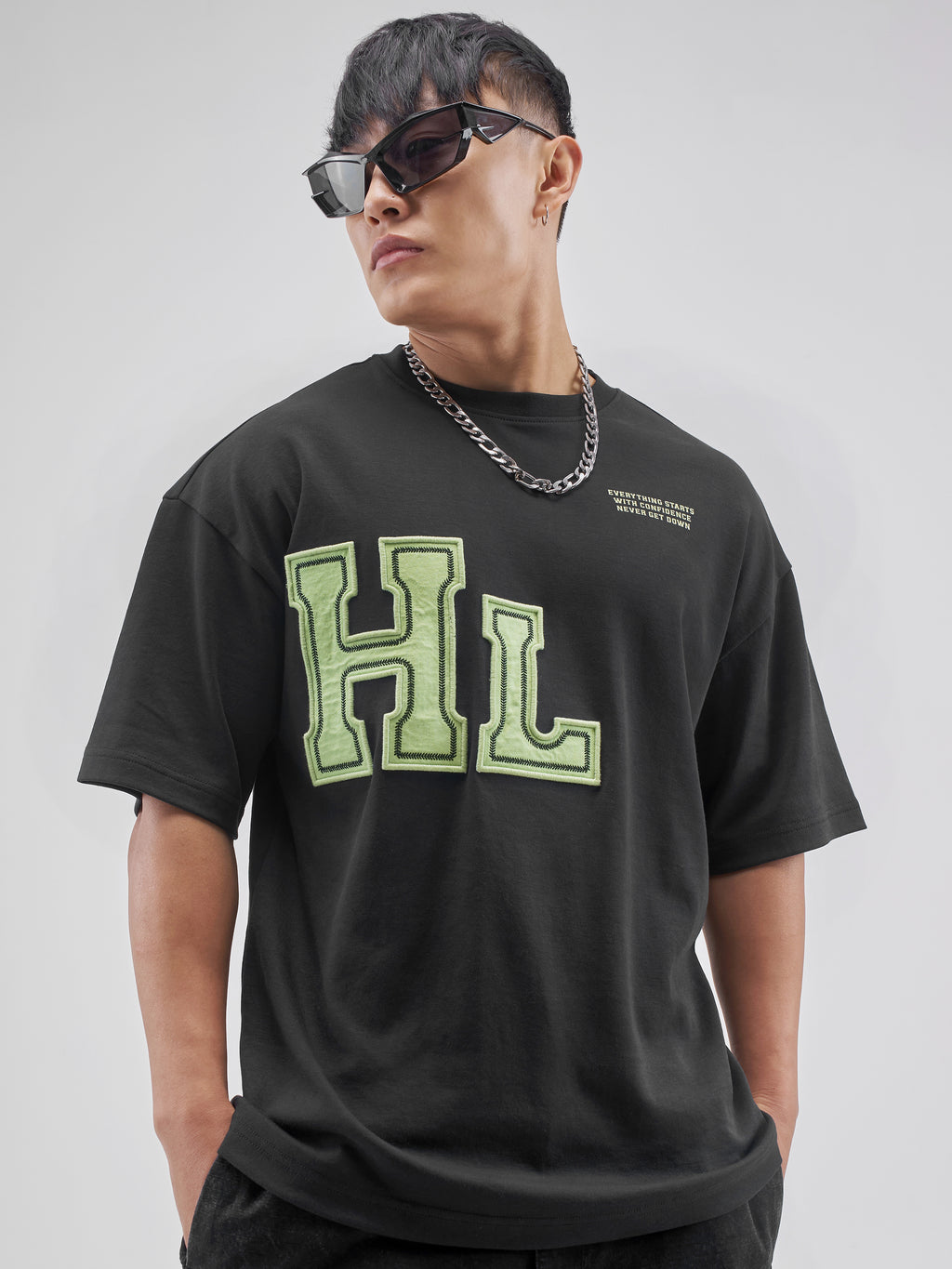 Highlander Men Black Printed Round Neck Oversized Fit T-Shirt - Black - Image 1