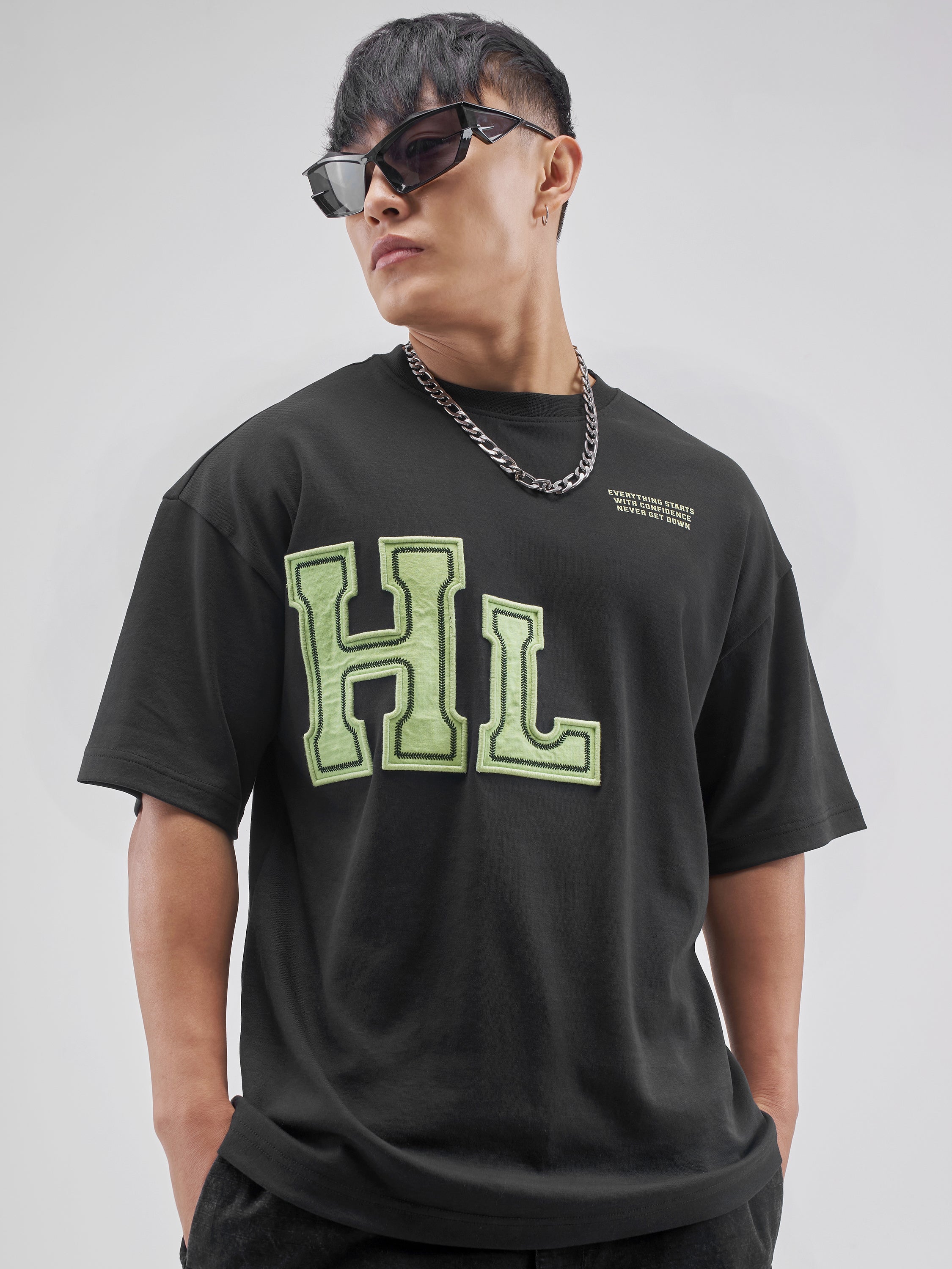 Highlander Men Black Printed Round Neck Oversized Fit T-Shirt - Black - Image 1