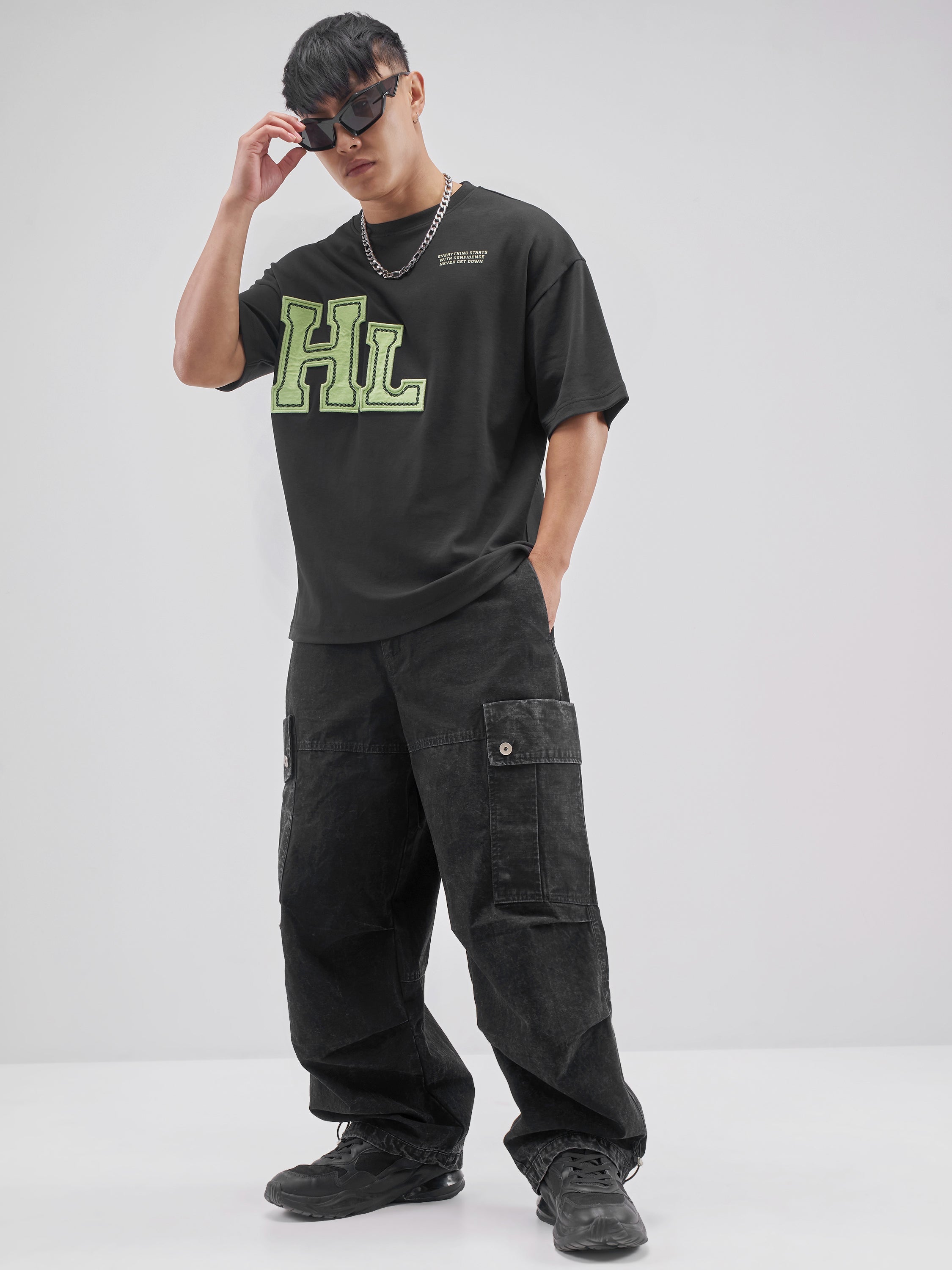 Highlander Men Black Printed Round Neck Oversized Fit T-Shirt - Black - Image 2