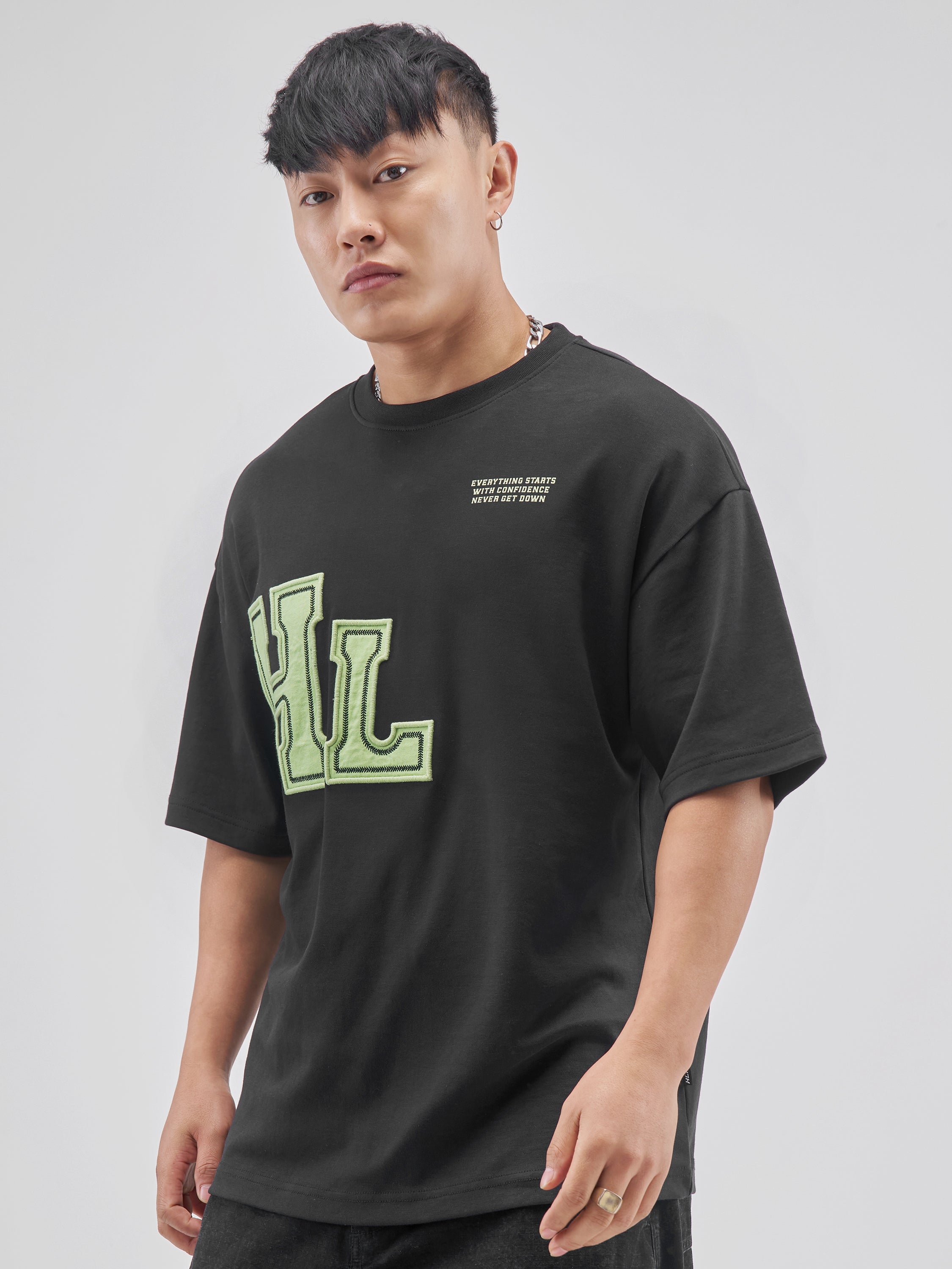 Highlander Men Black Printed Round Neck Oversized Fit T-Shirt - Black - Image 4