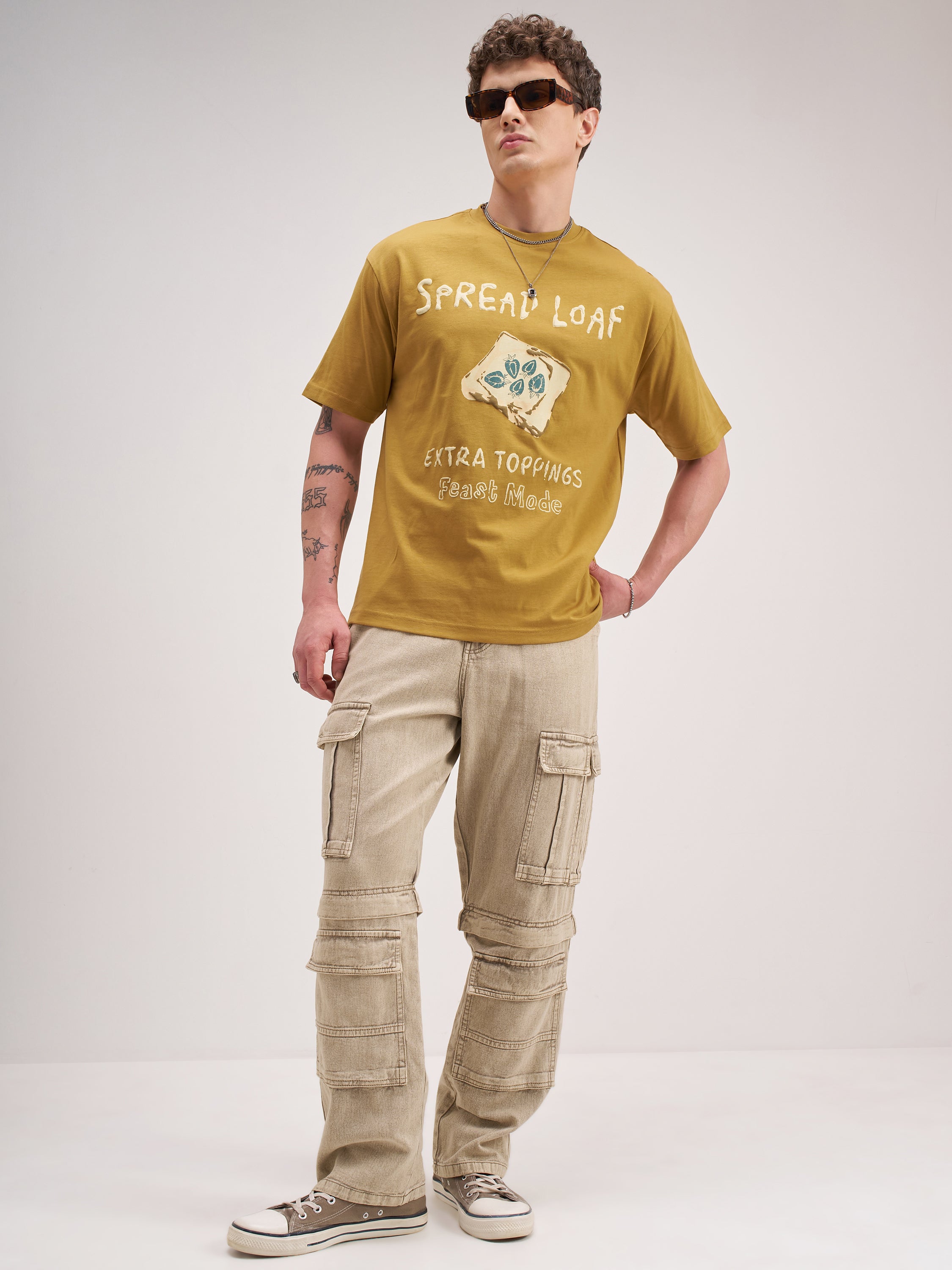 Highlander Men Mustard Printed Round Neck T-Shirt - Mustard - Image 2