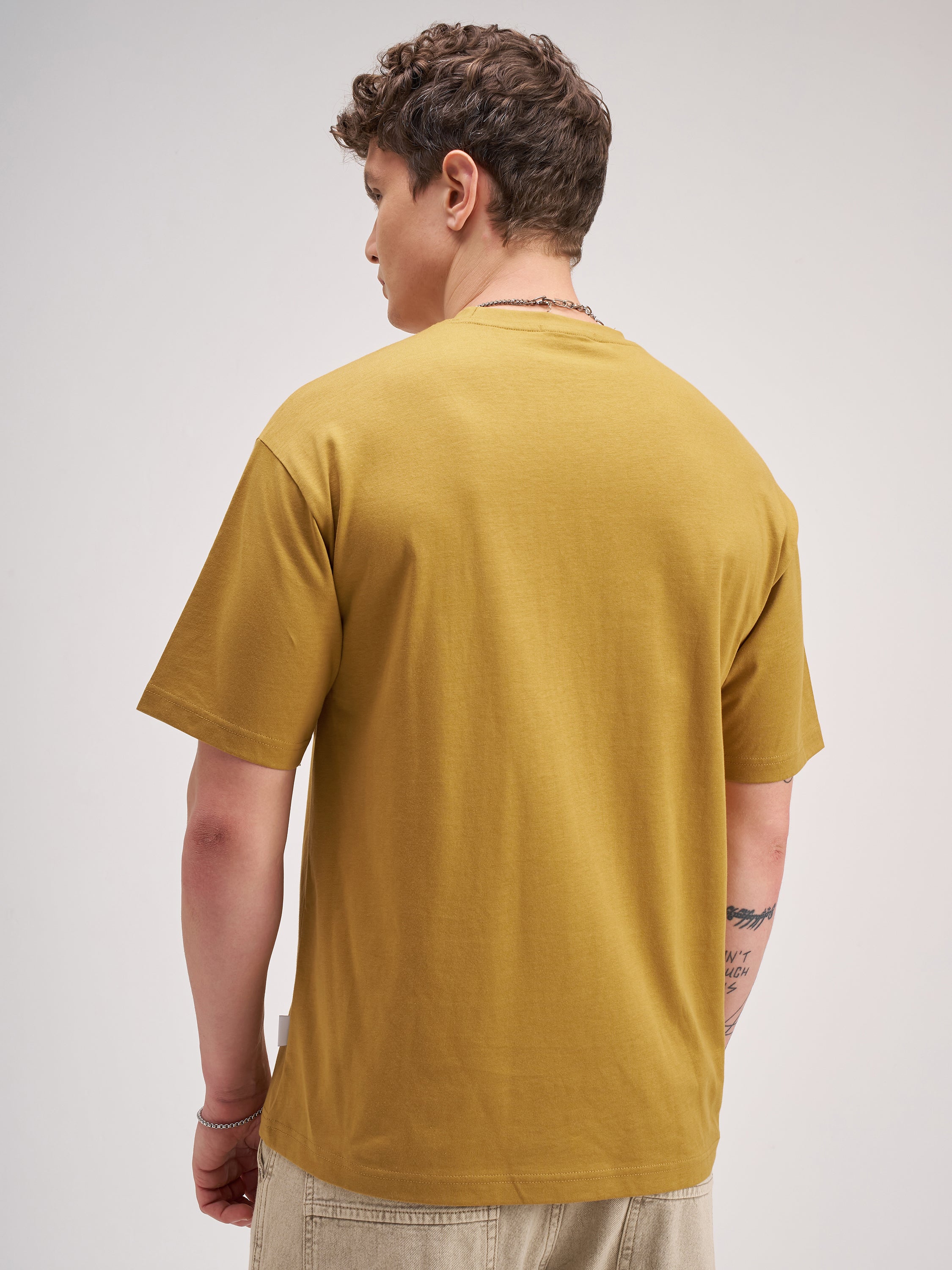 Highlander Men Mustard Printed Round Neck T-Shirt - Mustard - Image 3