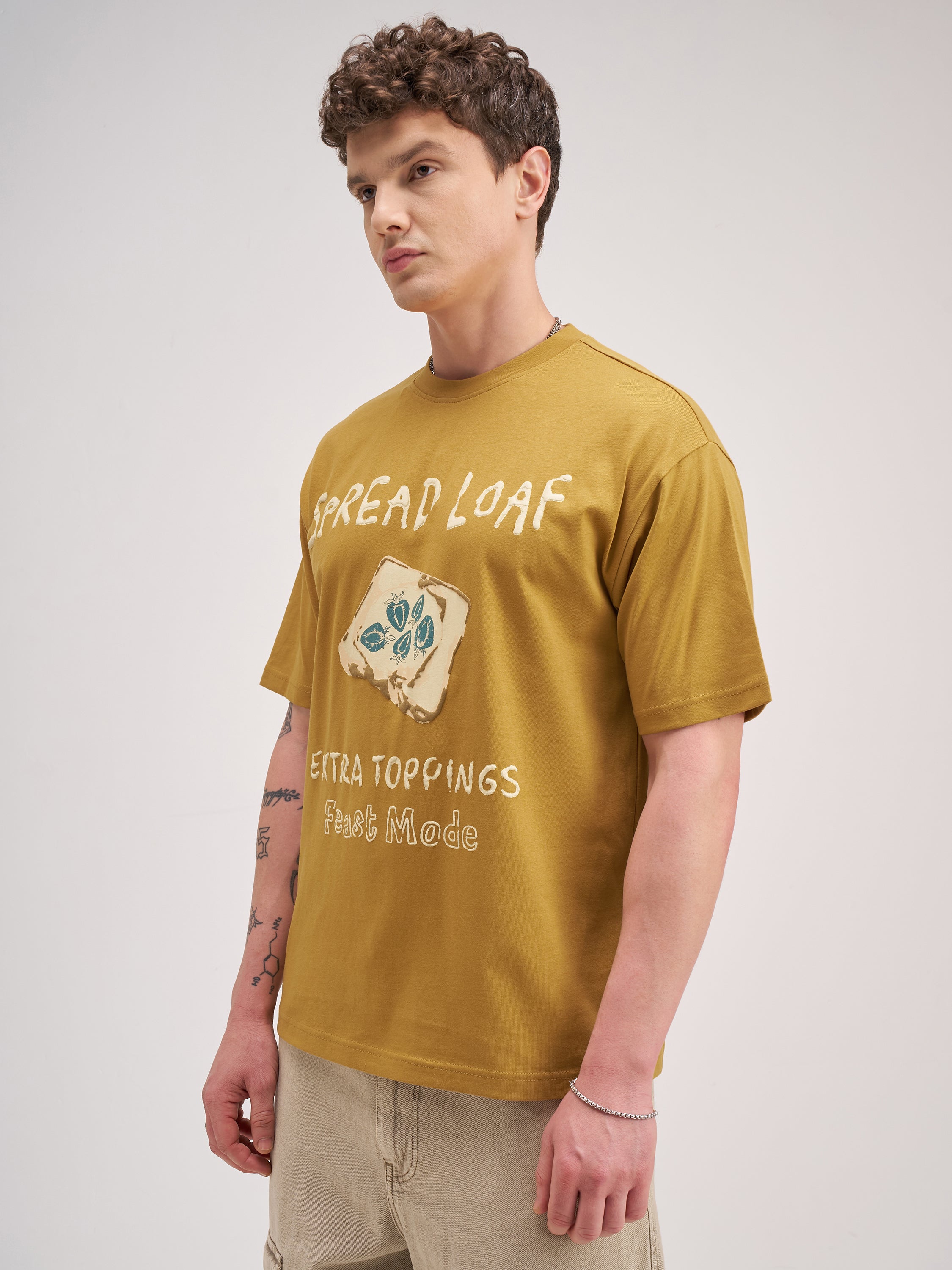 Highlander Men Mustard Printed Round Neck T-Shirt - Mustard - Image 4