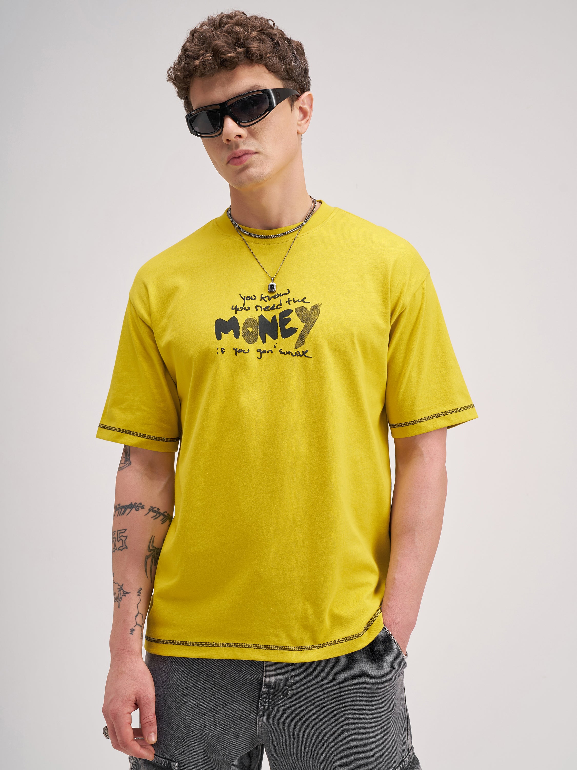 Highlander Men Yellow Printed Round Neck T-Shirt - Yellow - Image 3