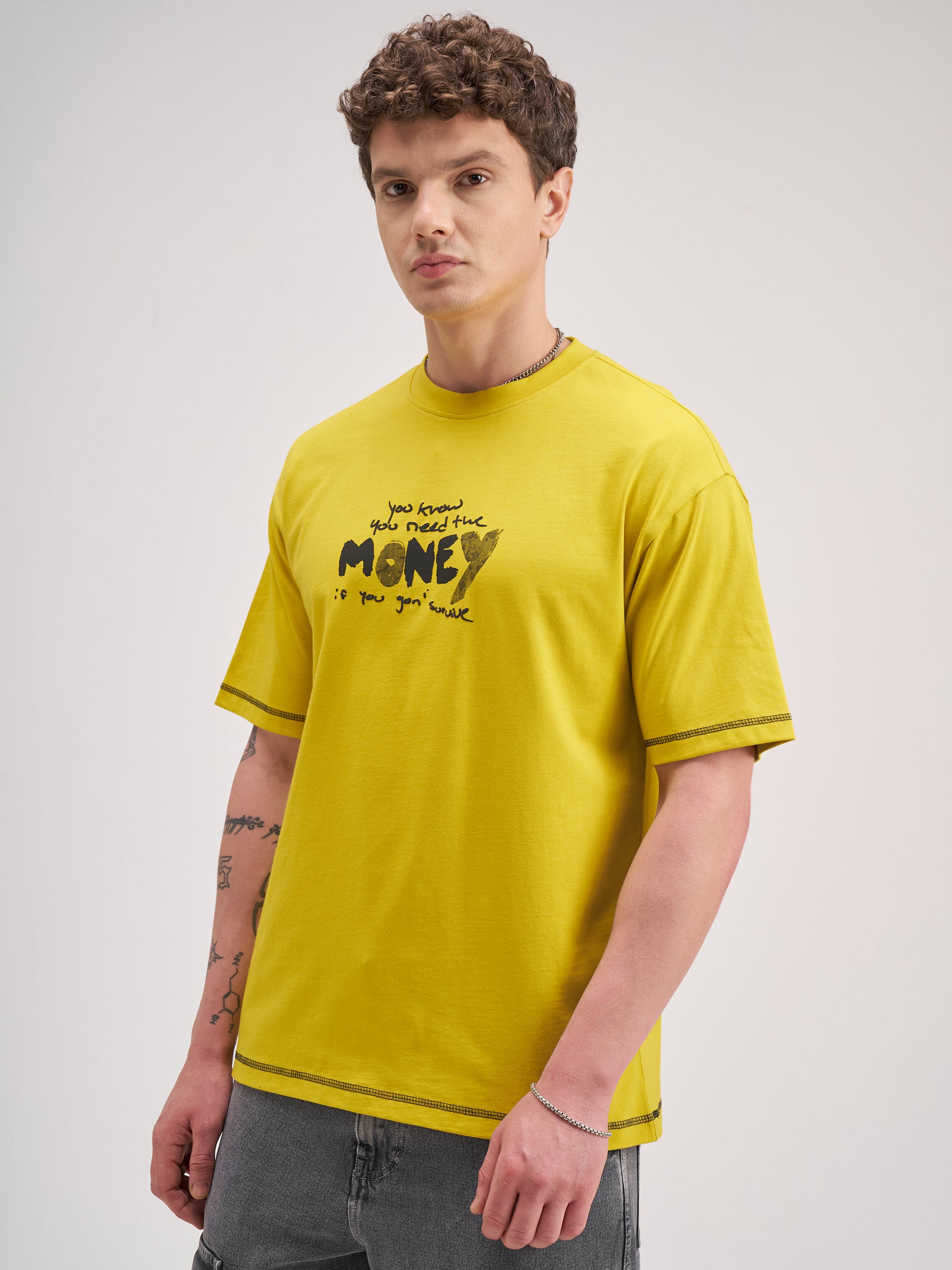 Highlander Men Yellow Printed Round Neck T-Shirt - Yellow - Image 4