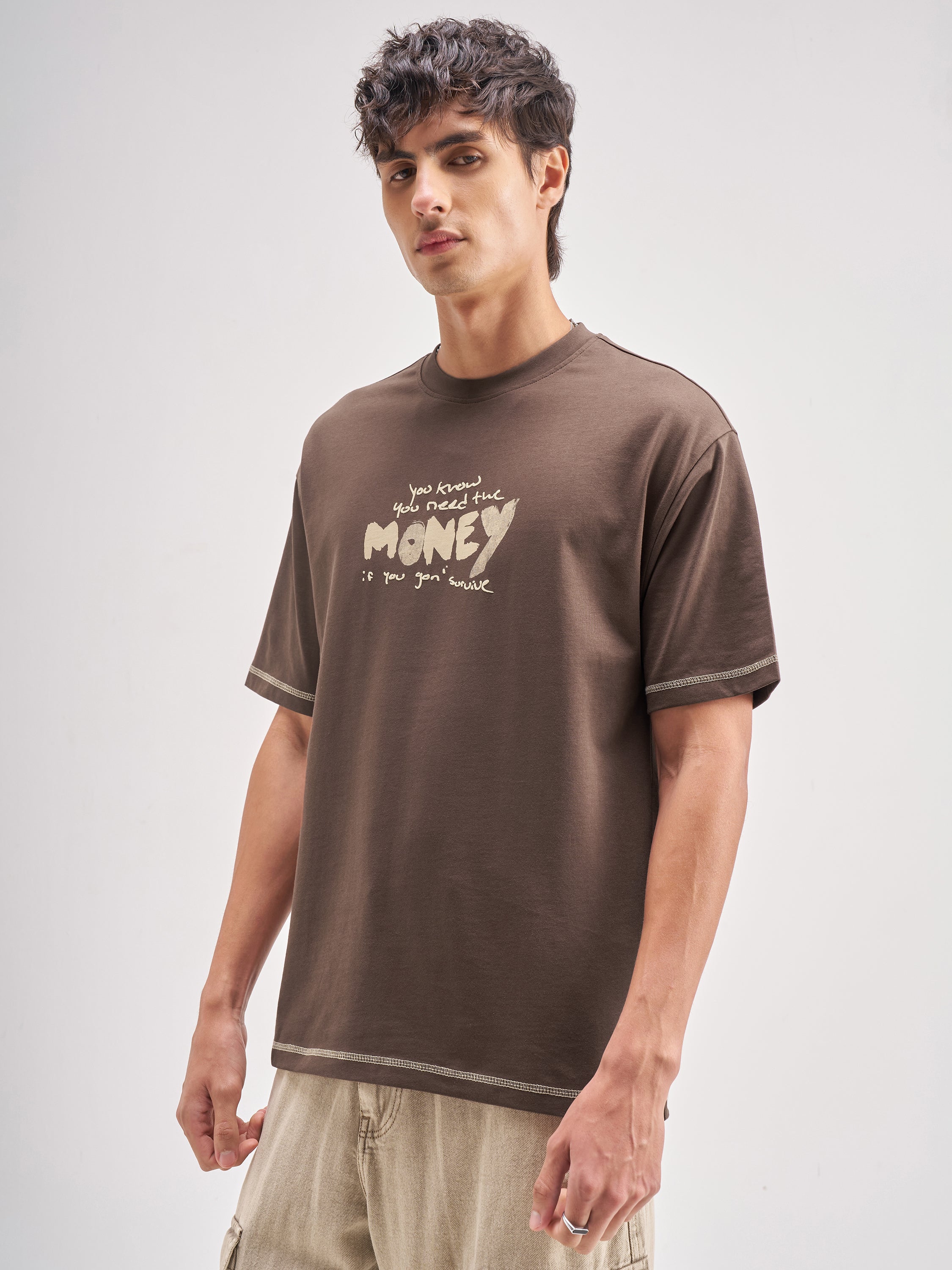 Highlander Men Brown Printed Round Neck T-Shirt - Brown - Image 4