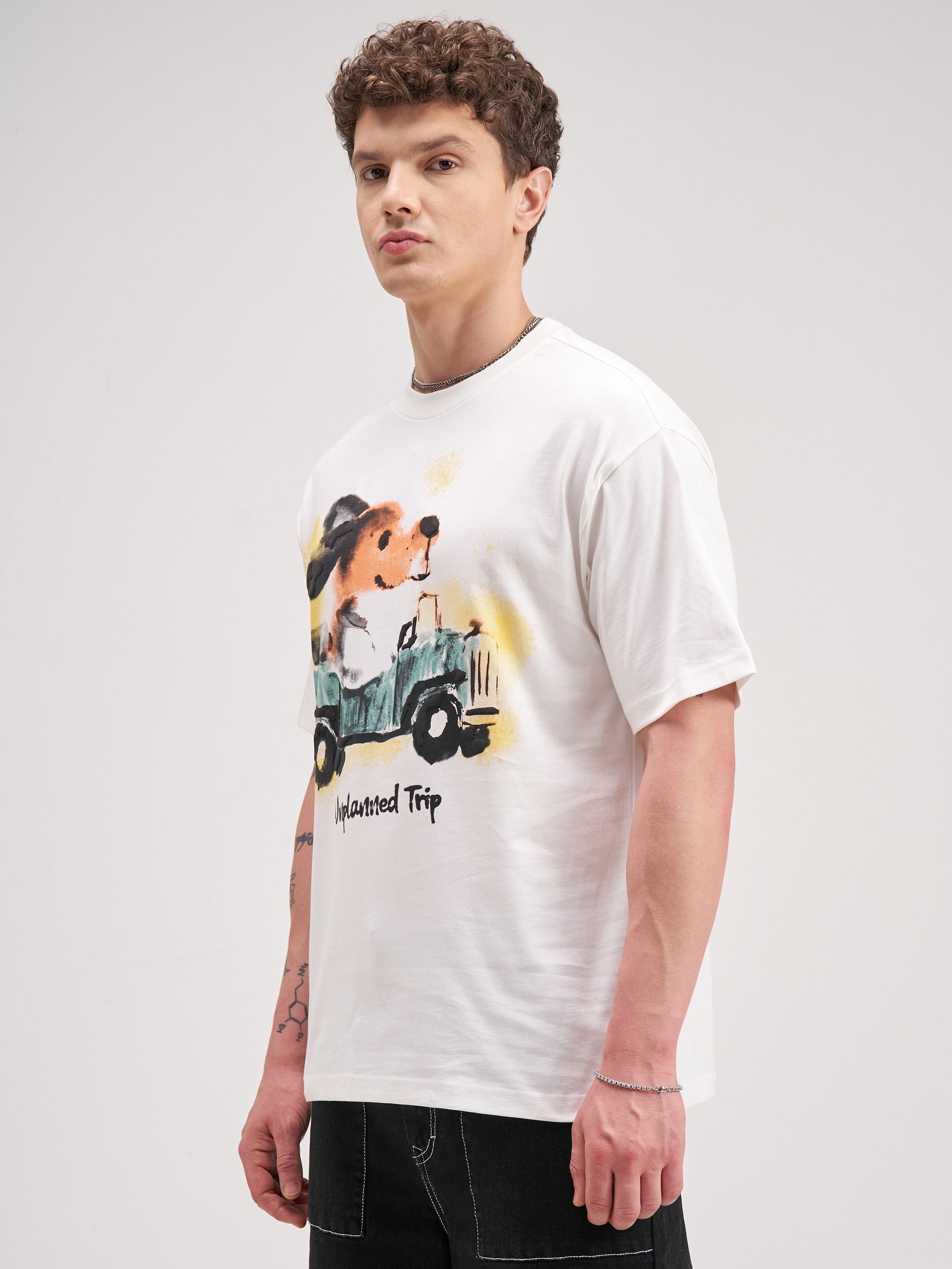 Highlander Men White Printed Round Neck T-Shirt - White - Image 4