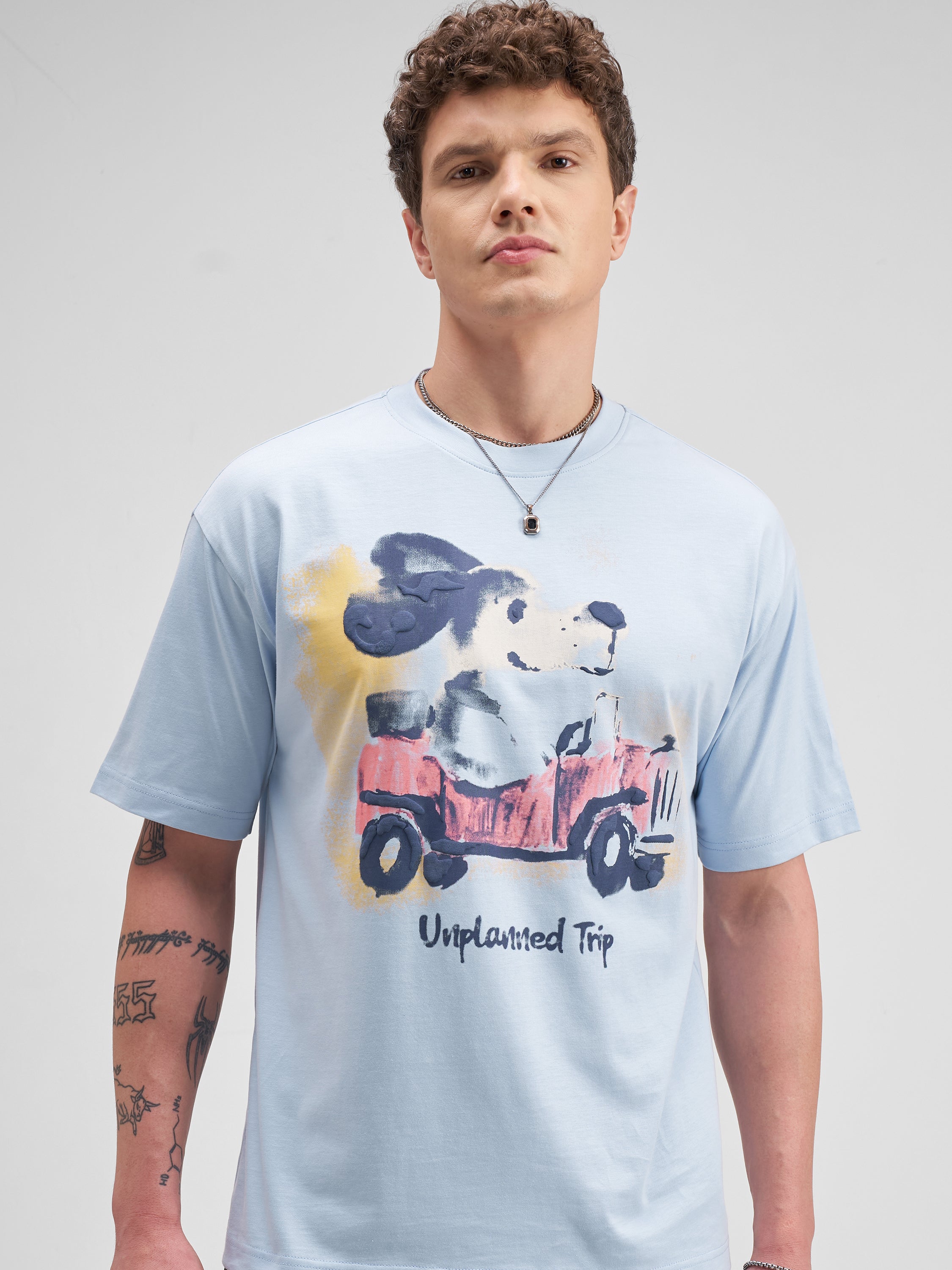 Highlander Men Blue Printed Round Neck T-Shirt - Blue - Image 1