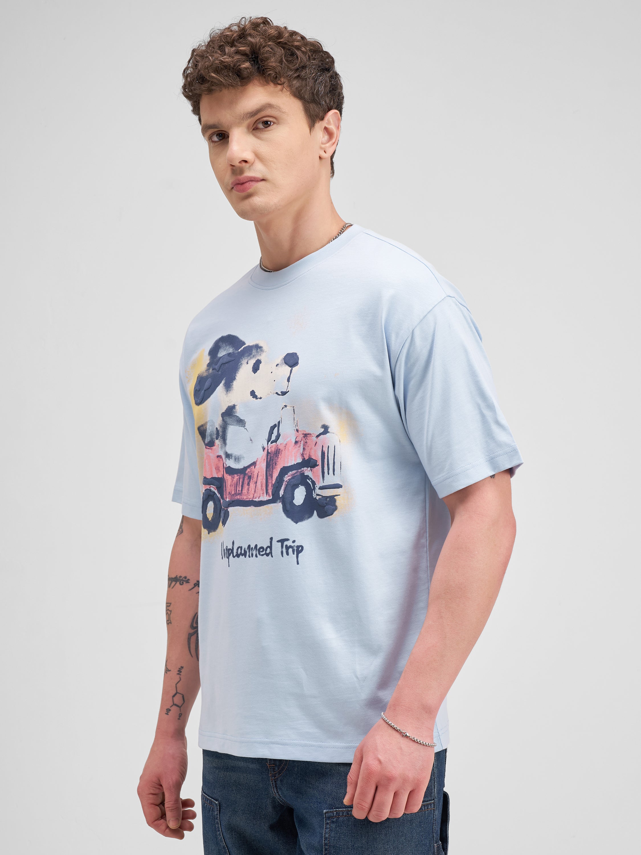 Highlander Men Blue Printed Round Neck T-Shirt - Blue - Image 4