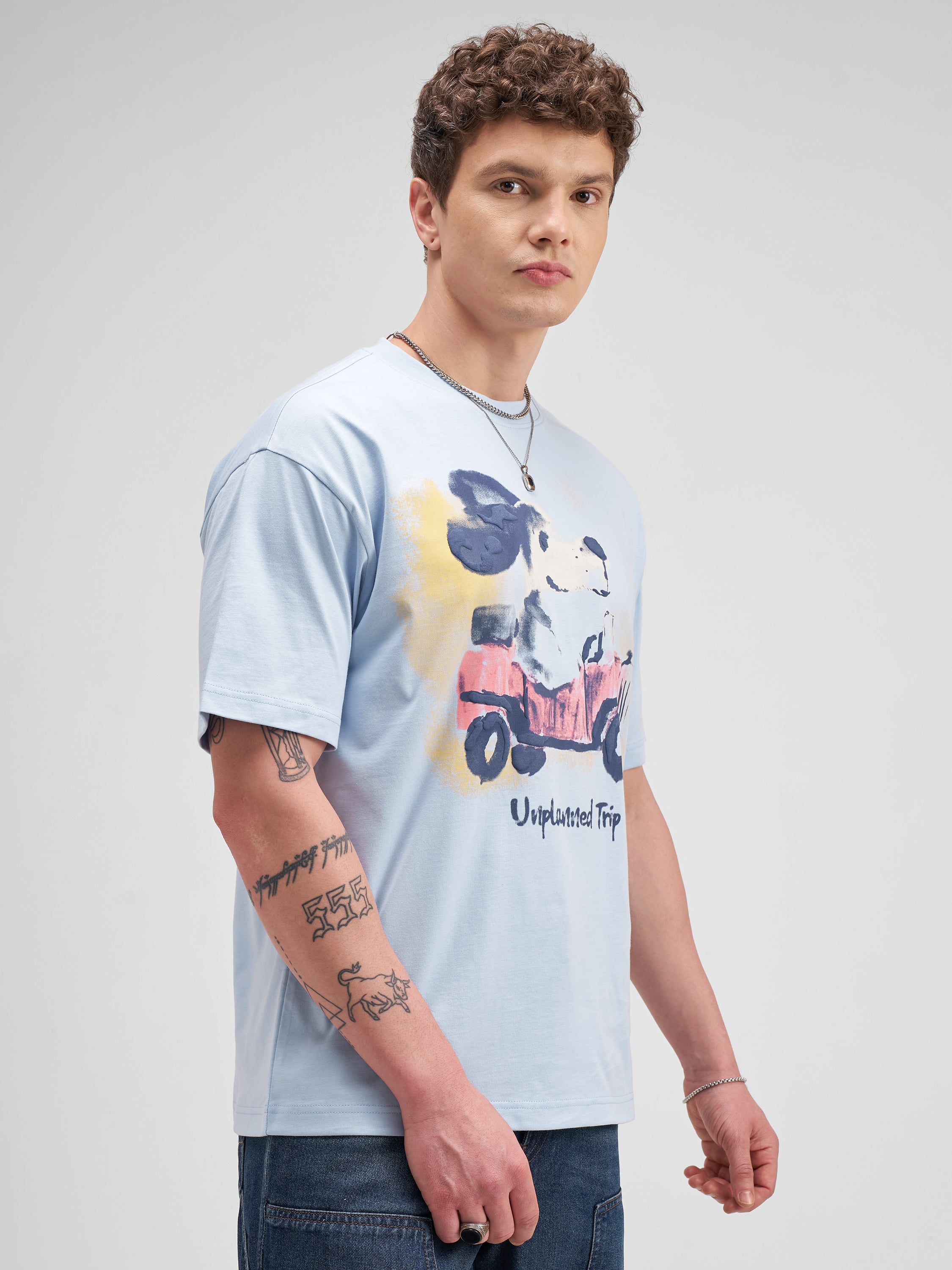 Highlander Men Blue Printed Round Neck T-Shirt - Blue - Image 6