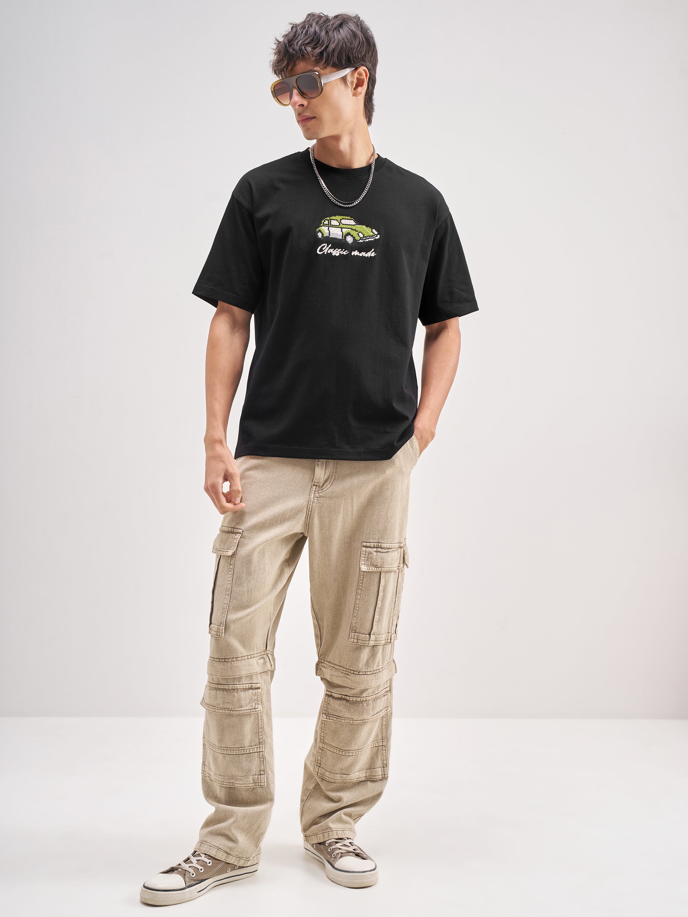 Highlander Men Black Embroidered Round Neck Embroidered T-Shirt - Black - Image 2