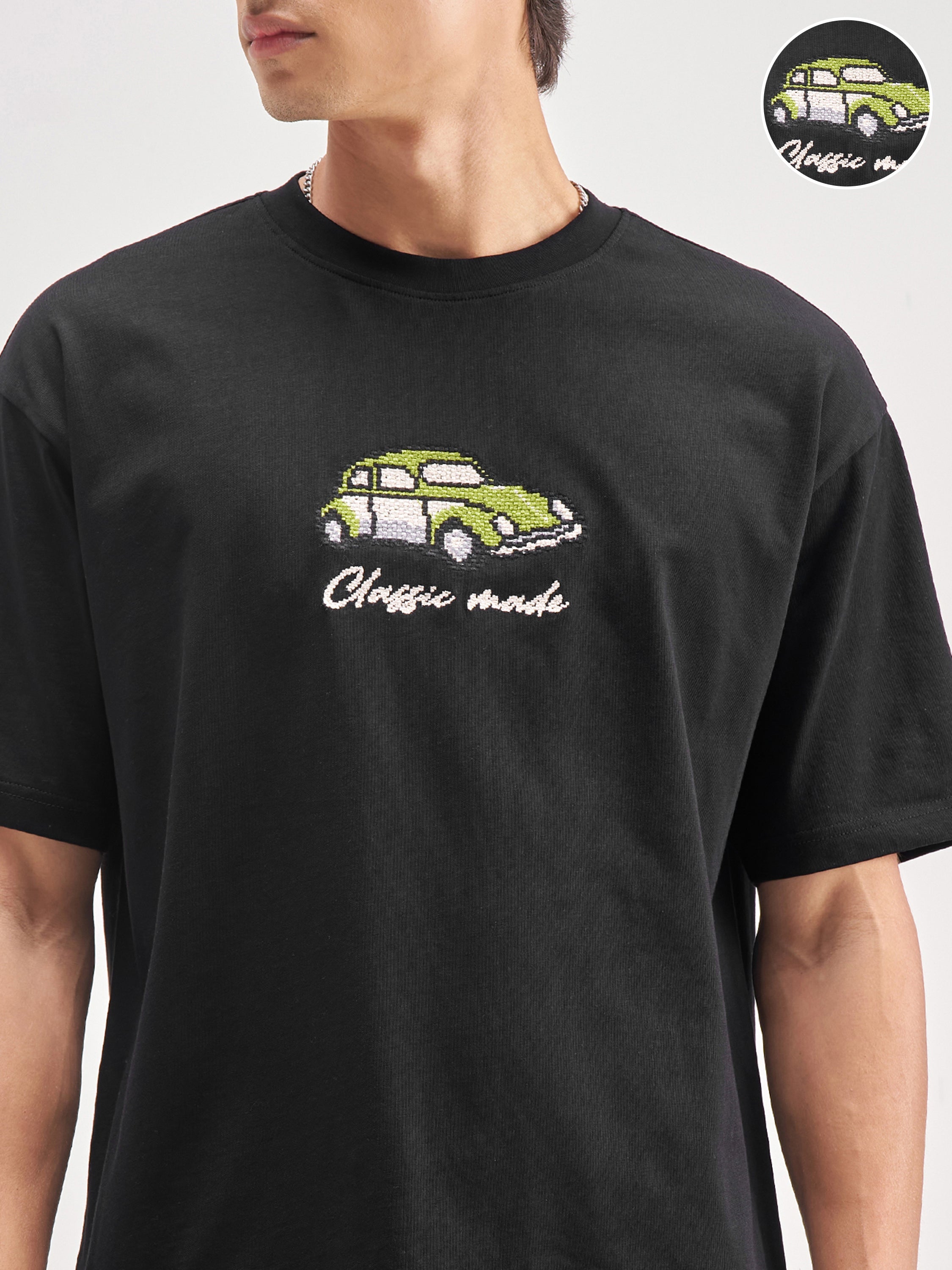 Highlander Men Black Embroidered Round Neck Embroidered T-Shirt - Black - Image 5