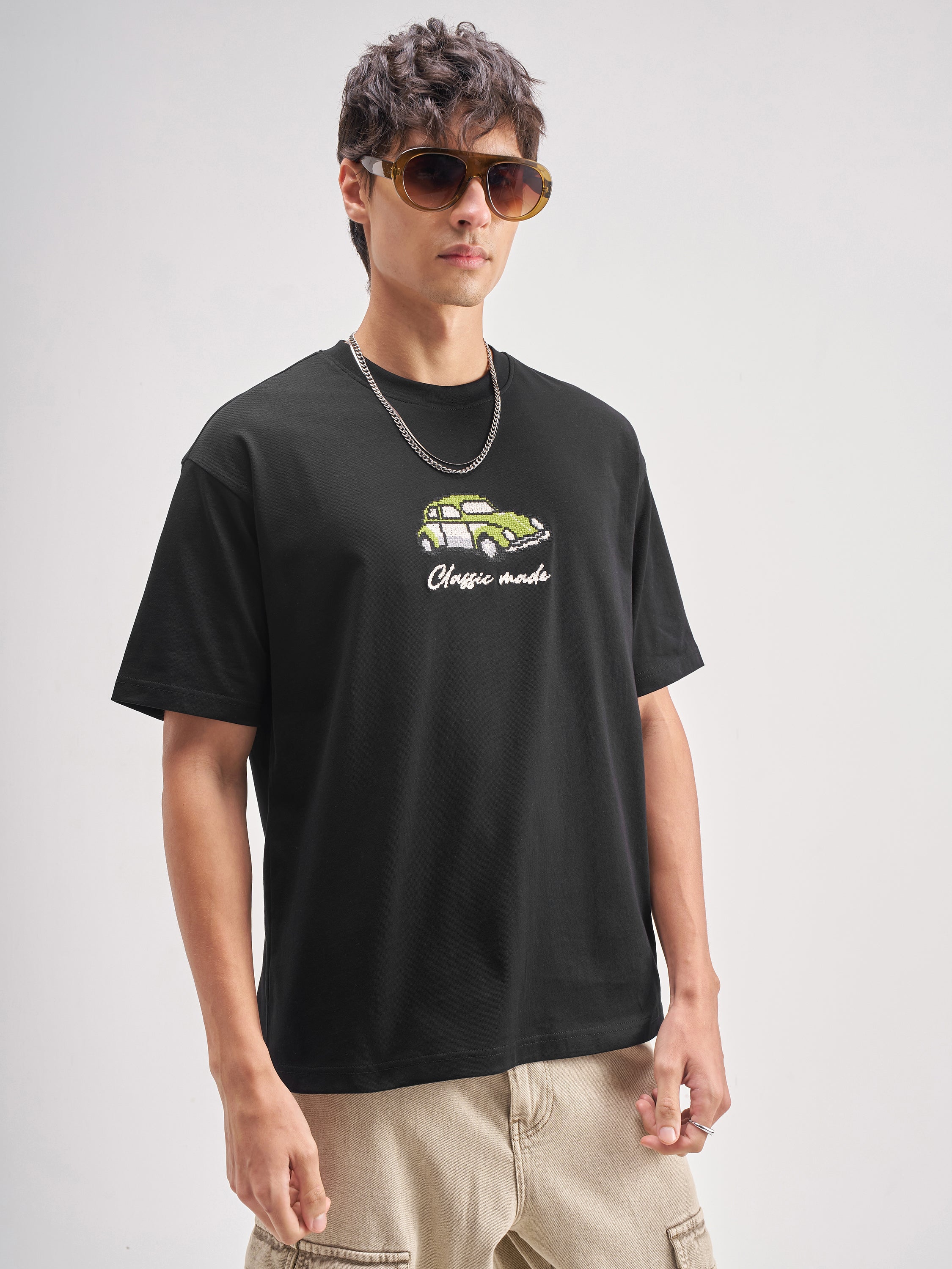 Highlander Men Black Embroidered Round Neck Embroidered T-Shirt - Black - Image 6