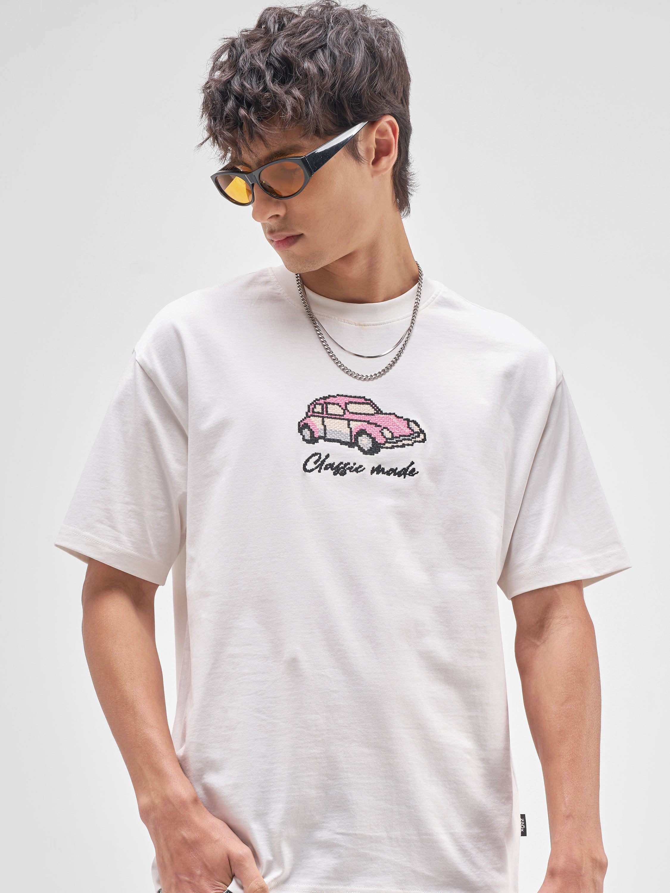 Highlander Men White Embroidered Round Neck Embroidered T-Shirt - White - Image 1