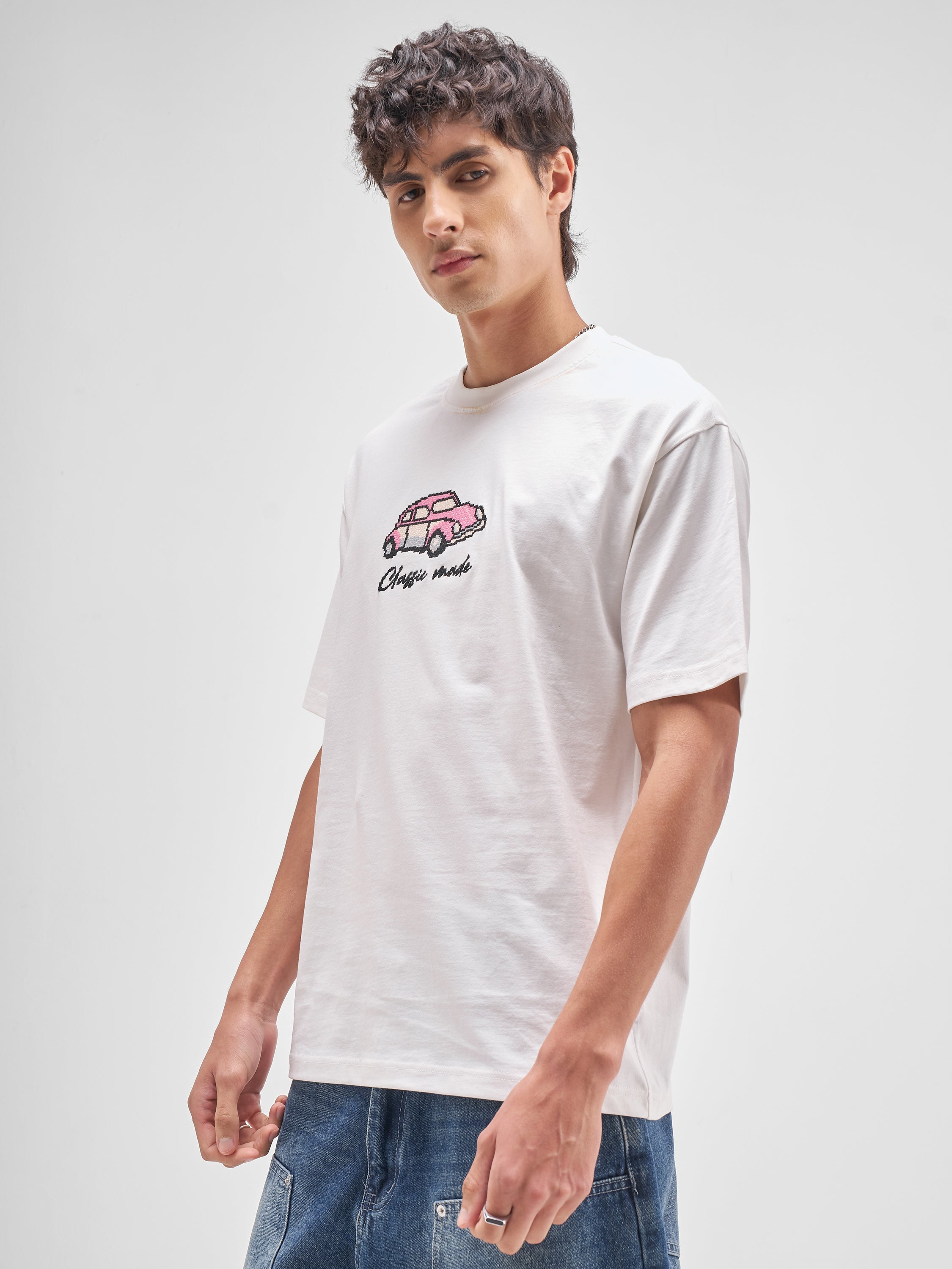 Highlander Men White Embroidered Round Neck Embroidered T-Shirt - White - Image 4