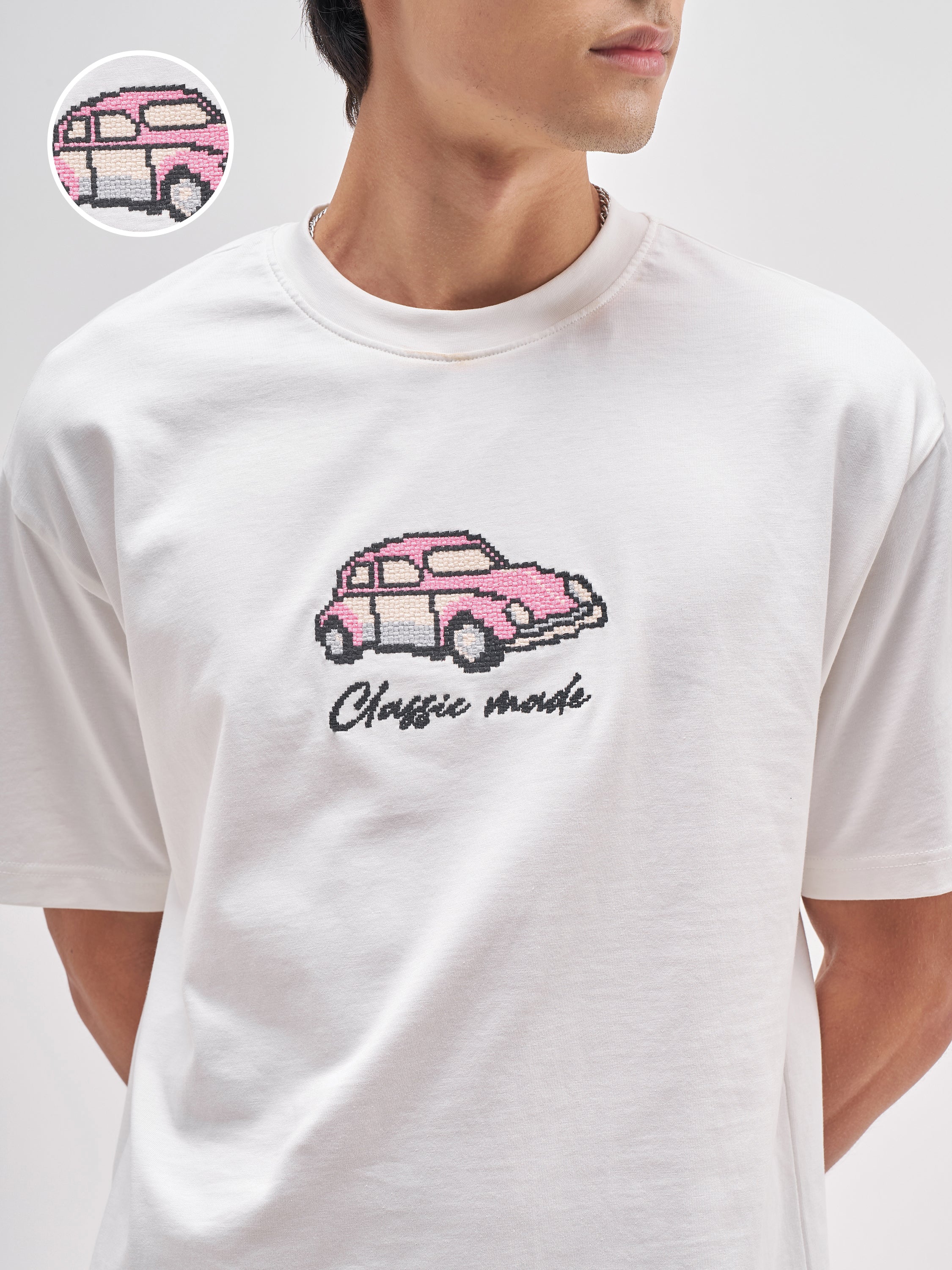 Highlander Men White Embroidered Round Neck Embroidered T-Shirt - White - Image 5