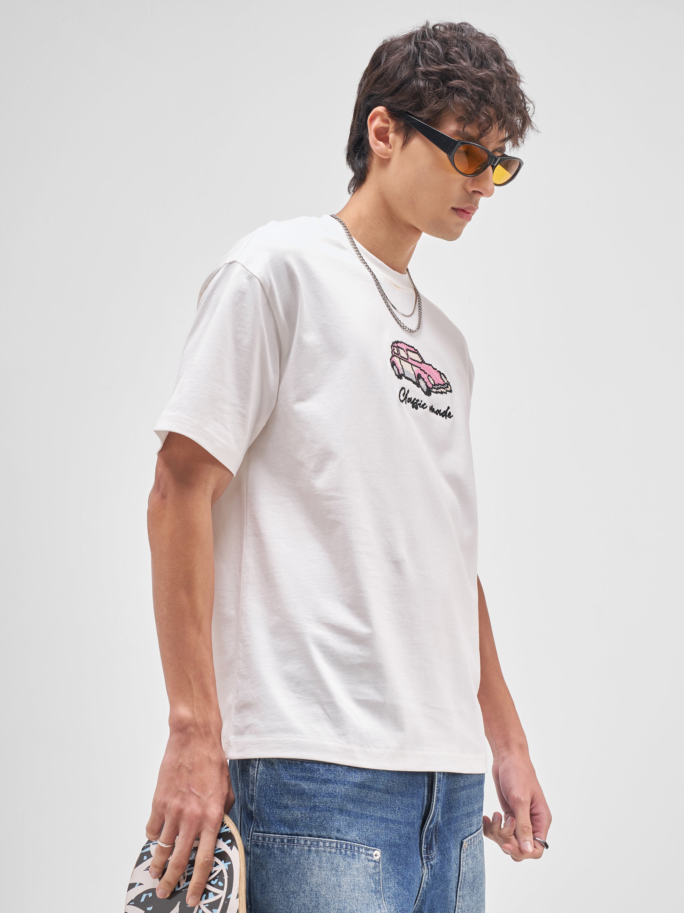 Highlander Men White Embroidered Round Neck Embroidered T-Shirt - White - Image 6
