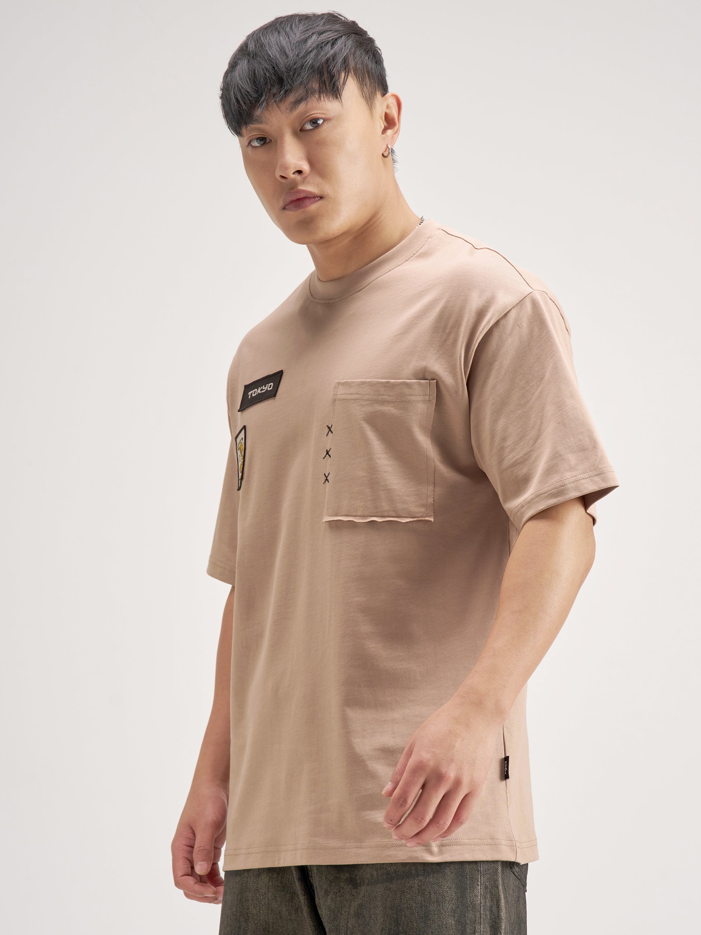 Highlander Men Tan Applique Round Neck T-Shirt - Tan - Image 4