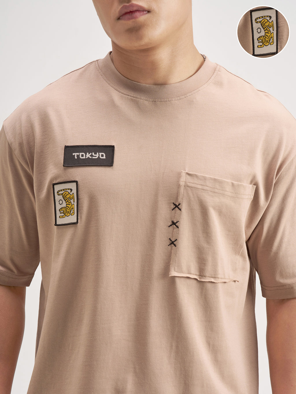 Highlander Men Tan Applique Round Neck T-Shirt - Tan - Image 5