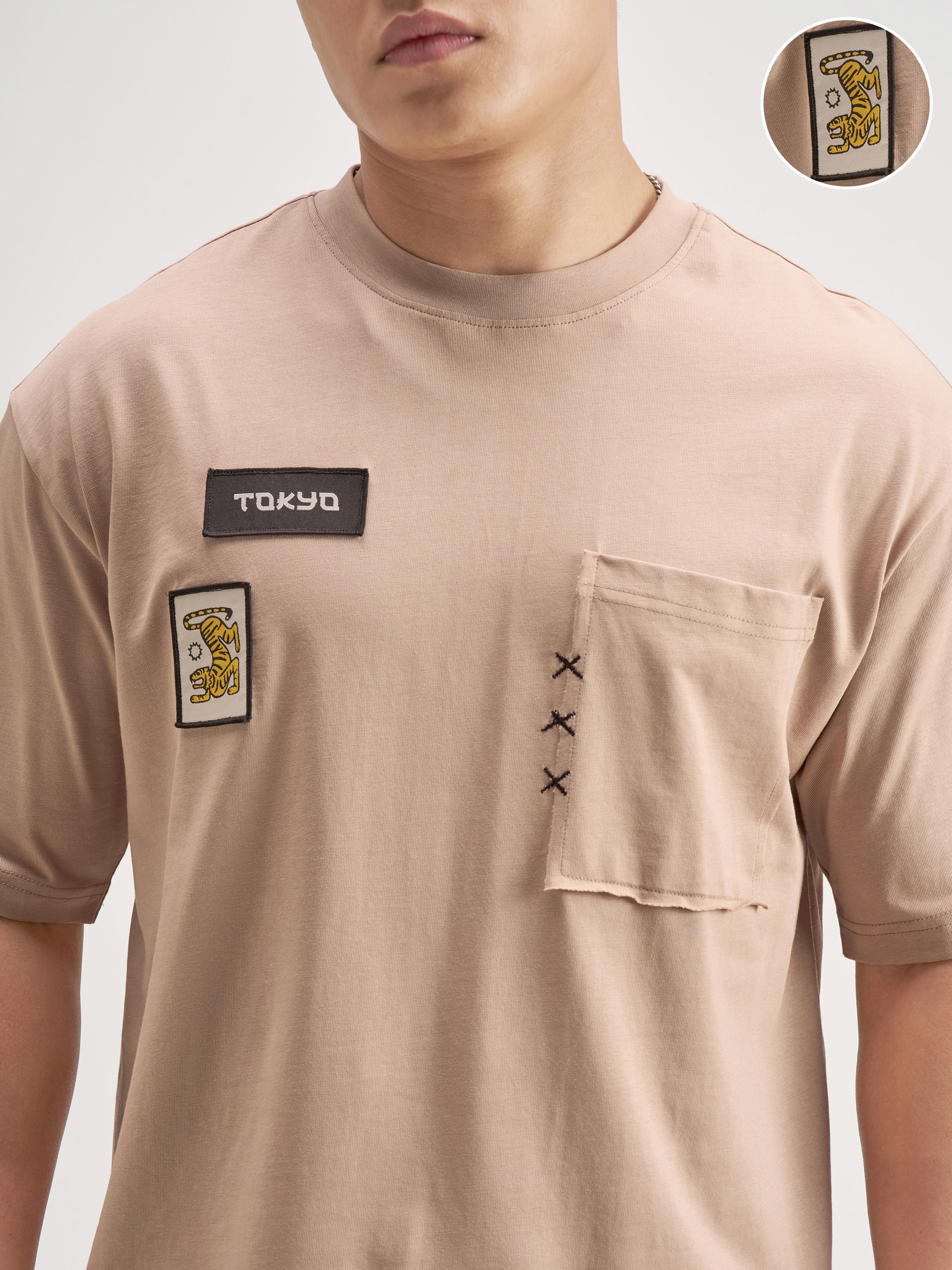 Highlander Men Tan Applique Round Neck T-Shirt - Tan - Image 5