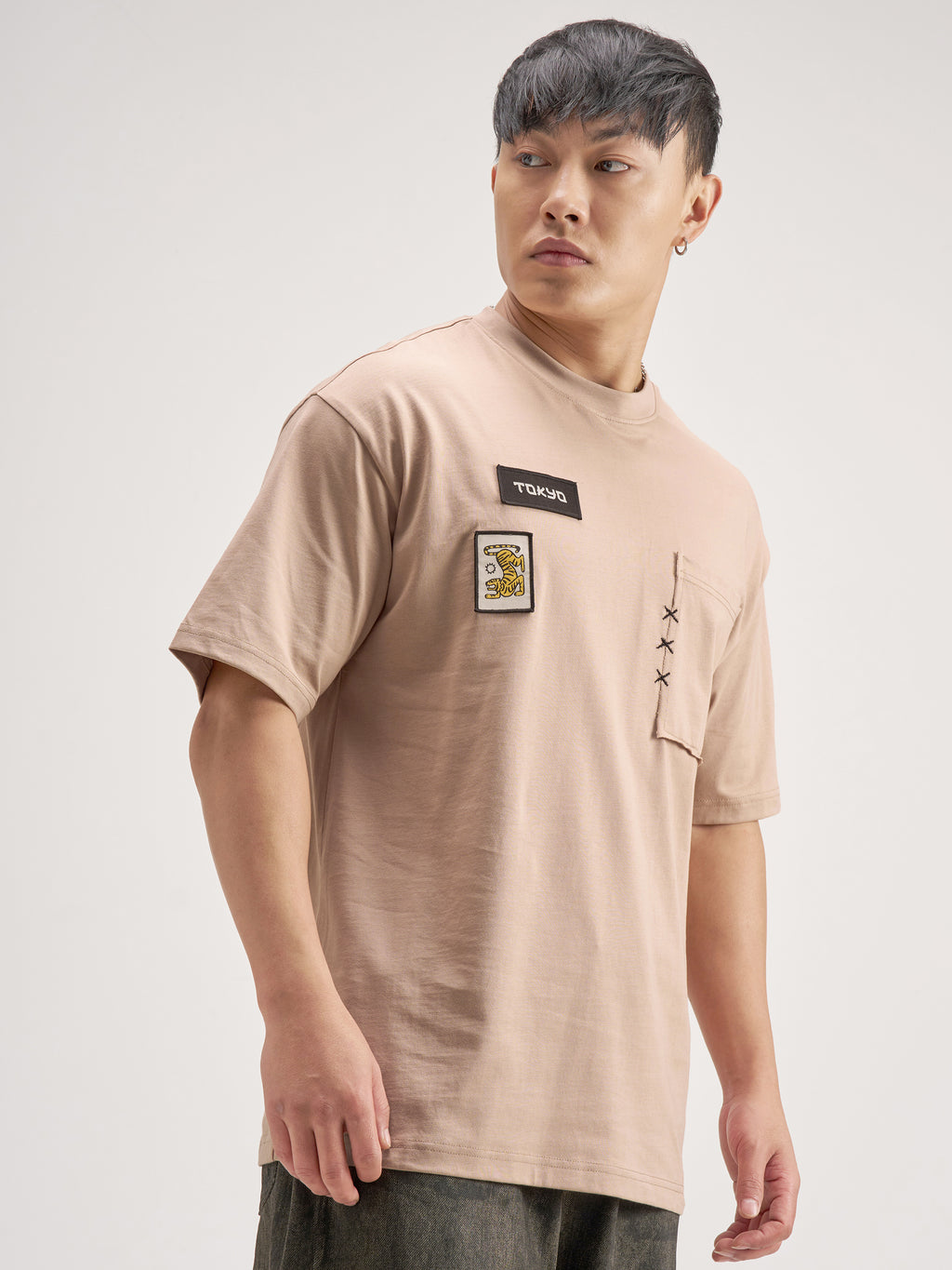 Highlander Men Tan Applique Round Neck T-Shirt - Tan - Image 6