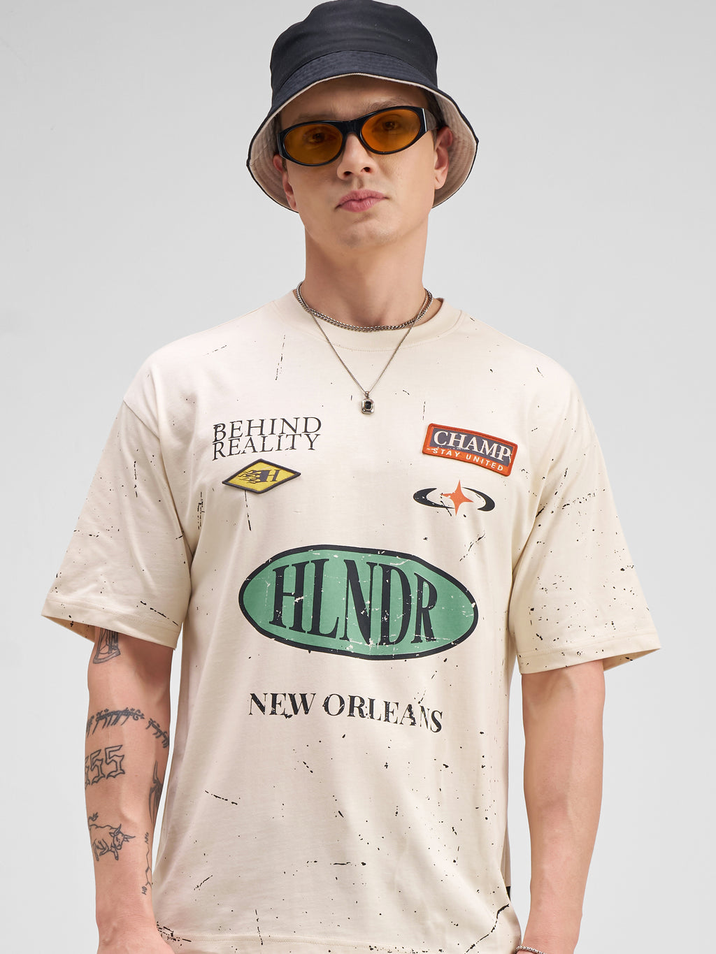 Highlander Men Beige Printed Round Neck T-Shirt - Beige - Image 1