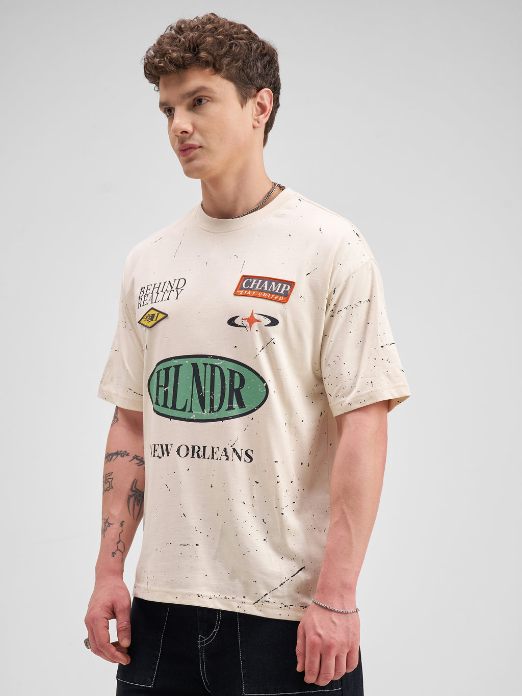 Highlander Men Beige Printed Round Neck T-Shirt - Beige - Image 4