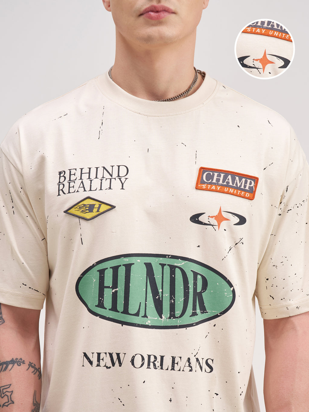 Highlander Men Beige Printed Round Neck T-Shirt - Beige - Image 5