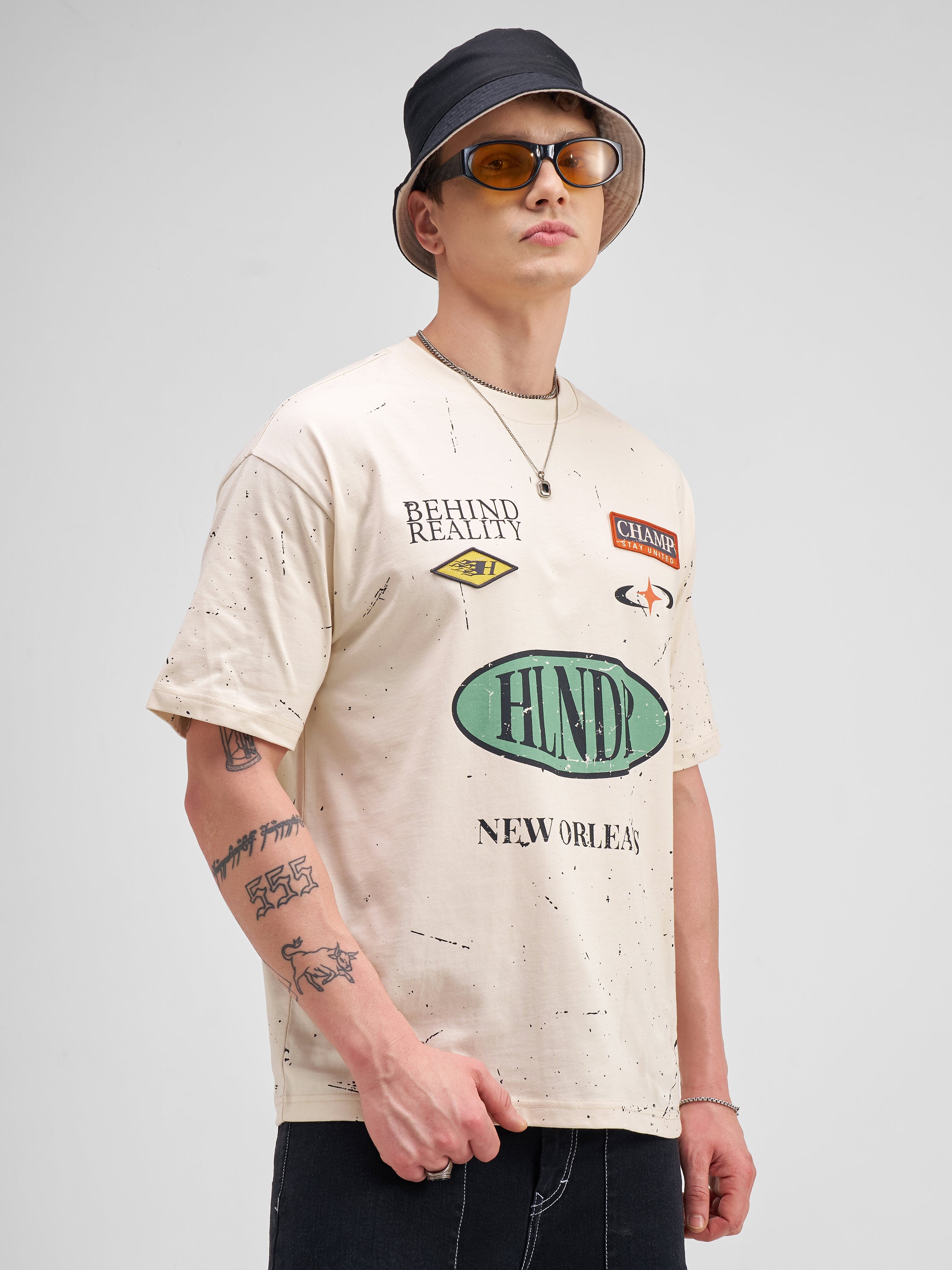 Highlander Men Beige Printed Round Neck T-Shirt - Beige - Image 6