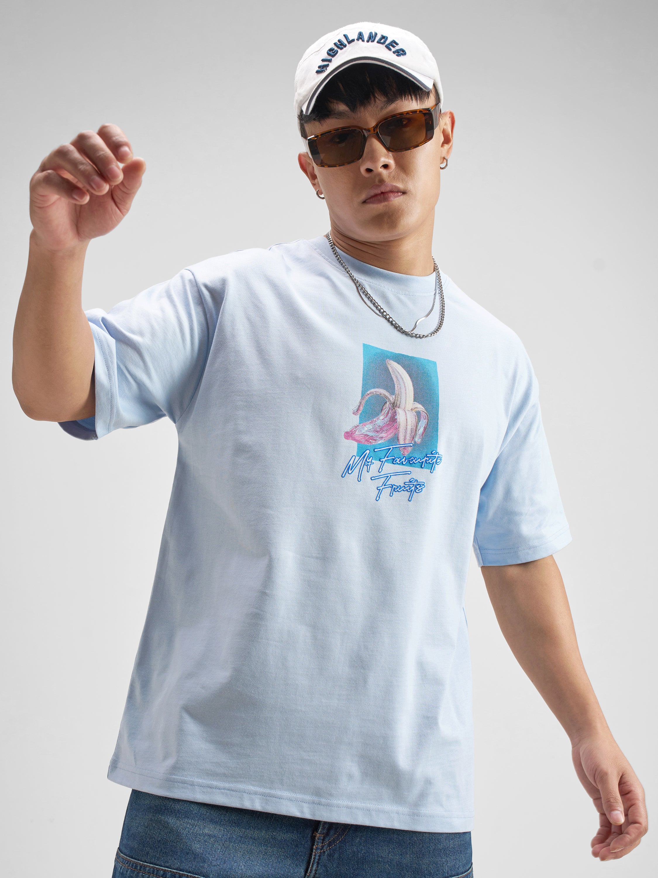 Highlander Men Blue Printed Round Neck T-Shirt - Blue - Image 3