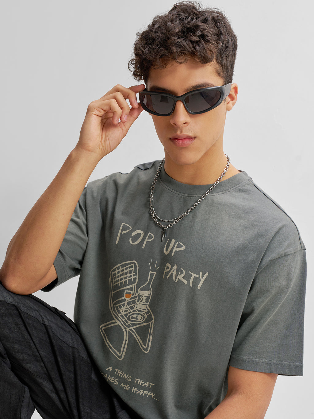 Highlander Men Grey Printed Round Neck T-Shirt - Grey - Image 1