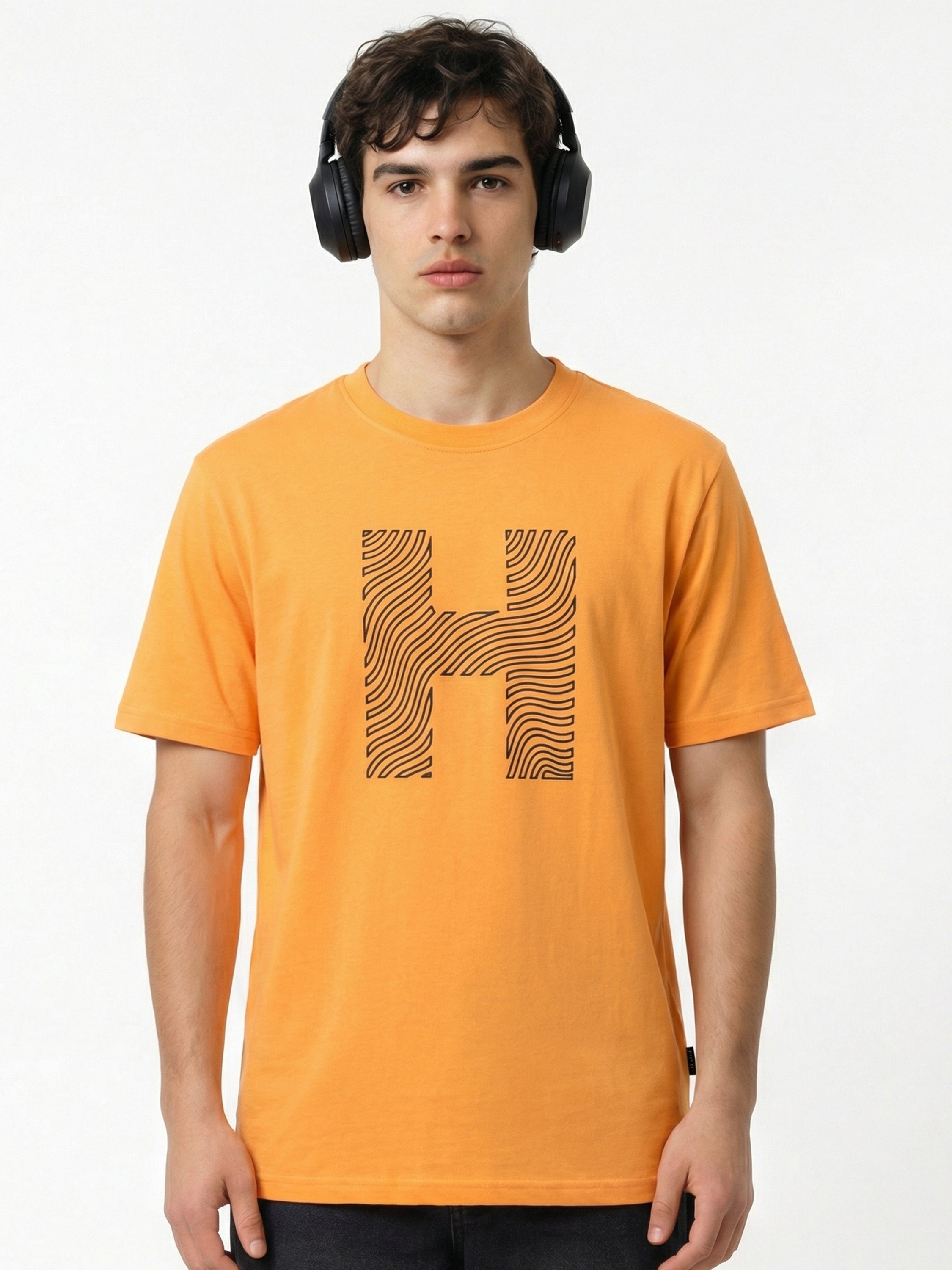 Highlander Men Orange Printed Round Neck T-Shirt - Orange - Image 3