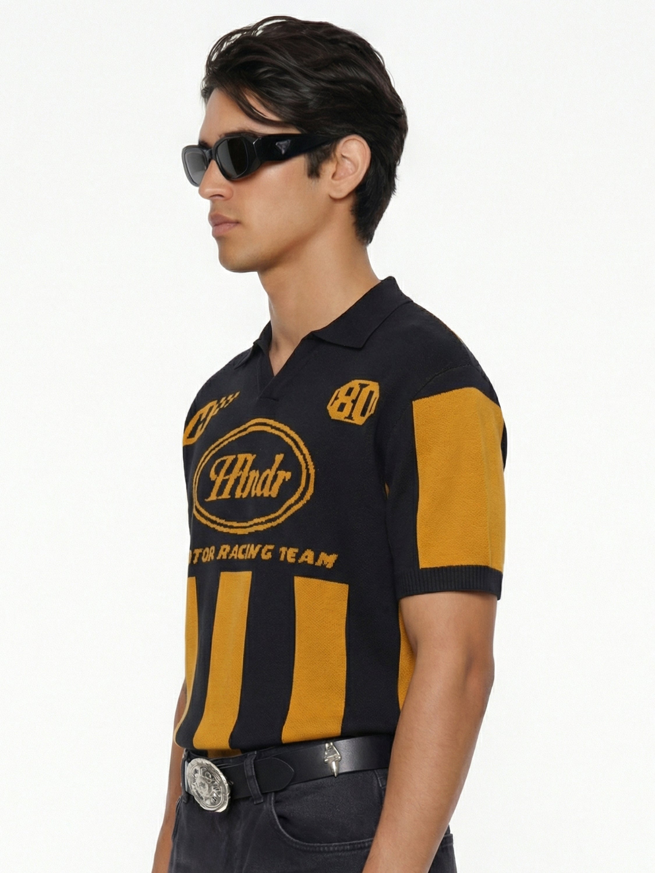 Highlander Men Mustard Printed Polo Collar T-Shirt - Mustard - Image 4