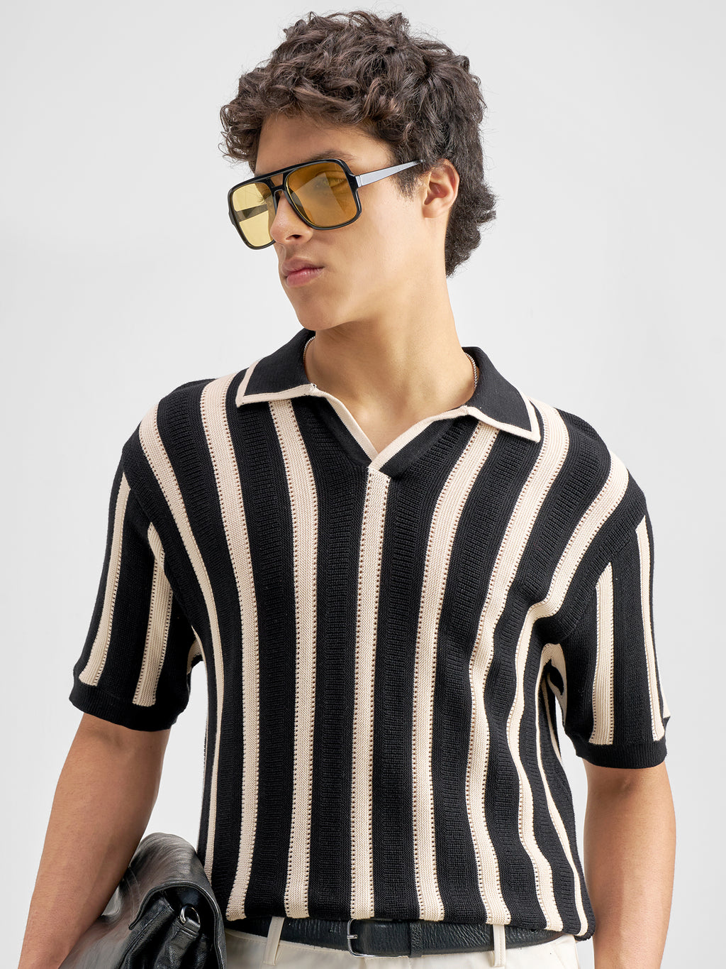 Highlander Men Black Self Design Polo Collar T-Shirt - Black - Image 1