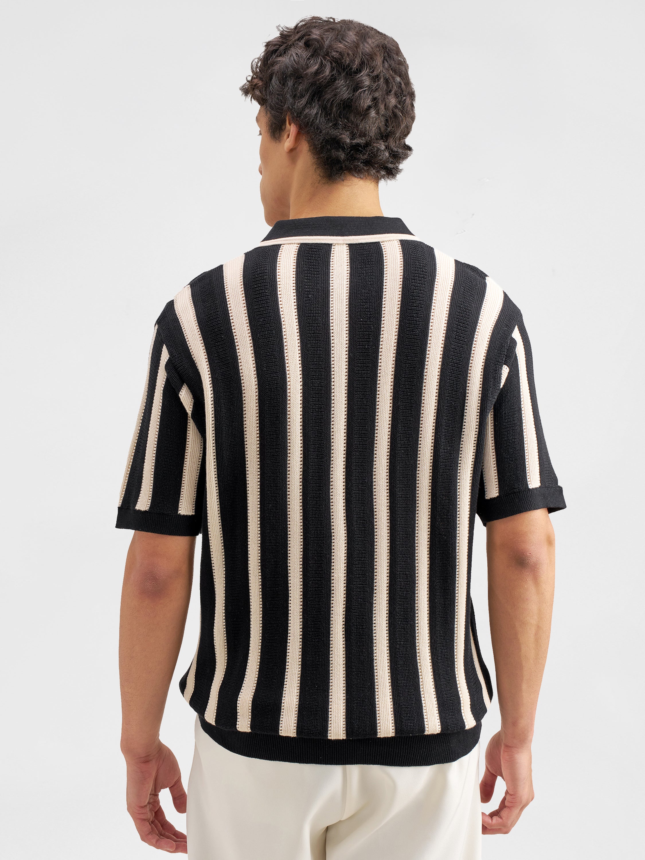 Highlander Men Black Self Design Polo Collar T-Shirt - Black - Image 3