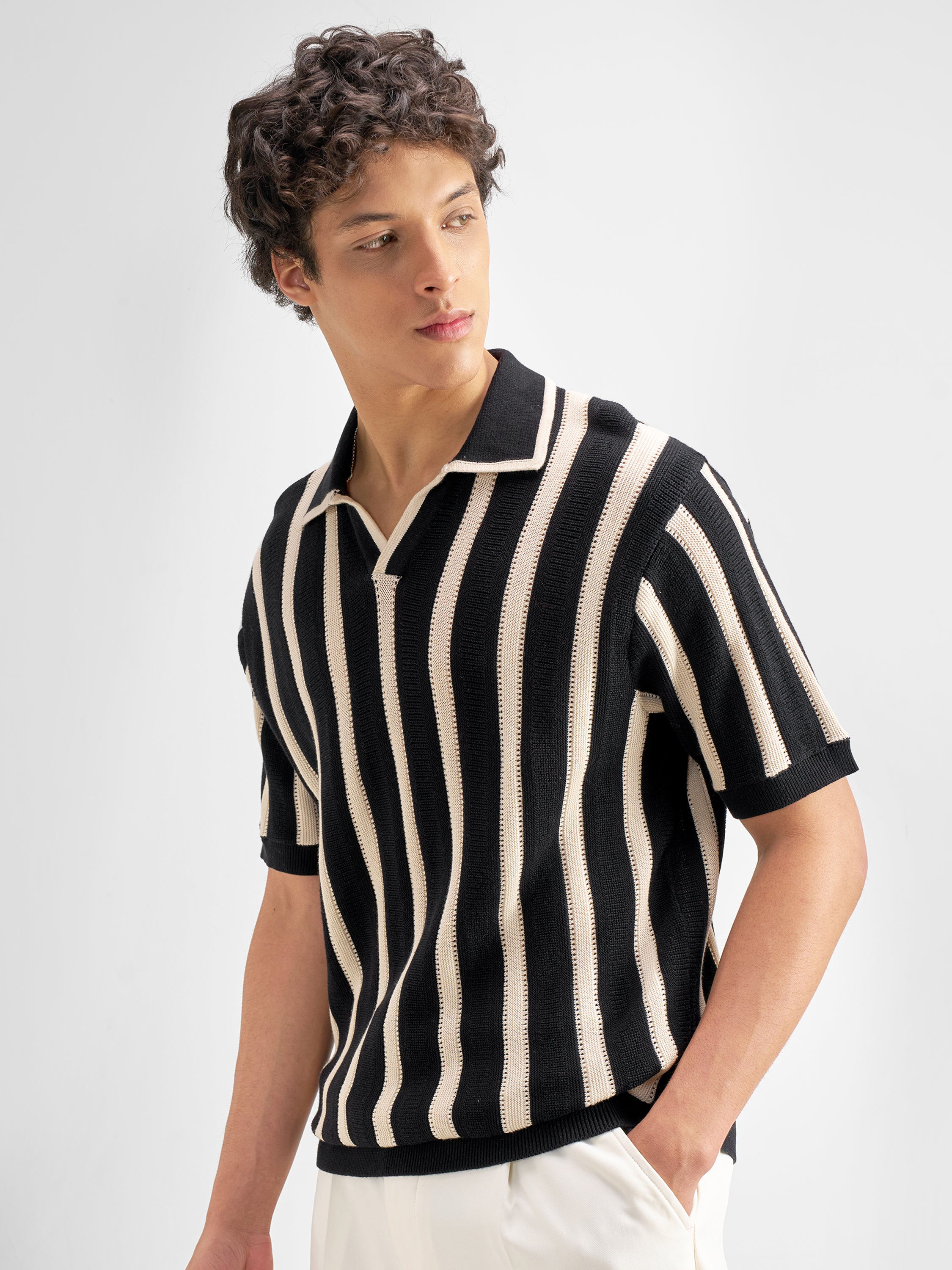 Highlander Men Black Self Design Polo Collar T-Shirt - Black - Image 4