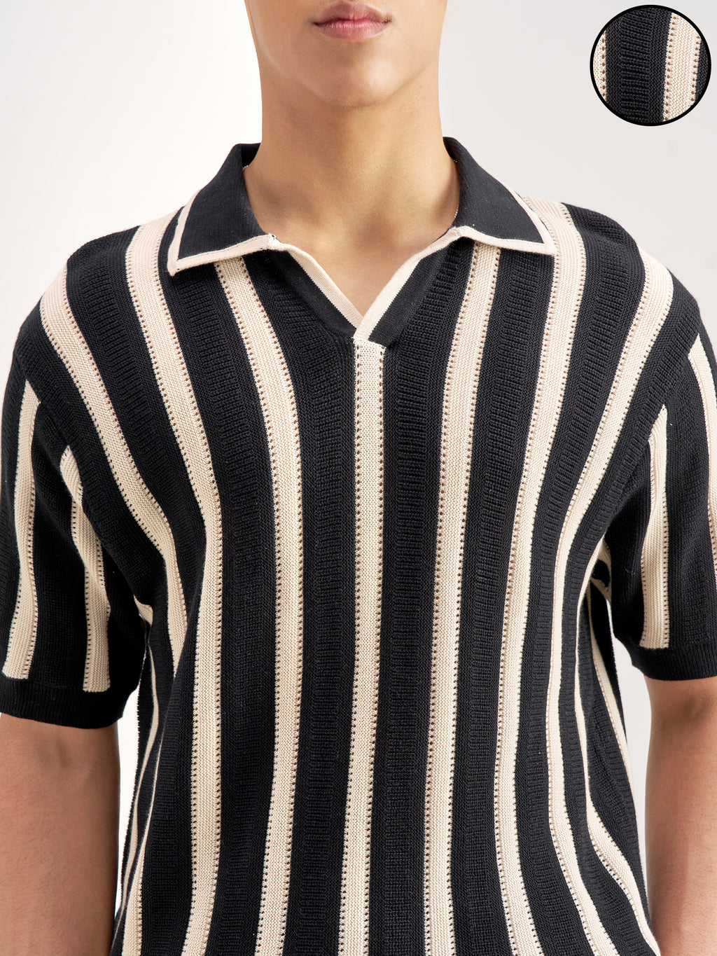 Highlander Men Black Self Design Polo Collar T-Shirt - Black - Image 5