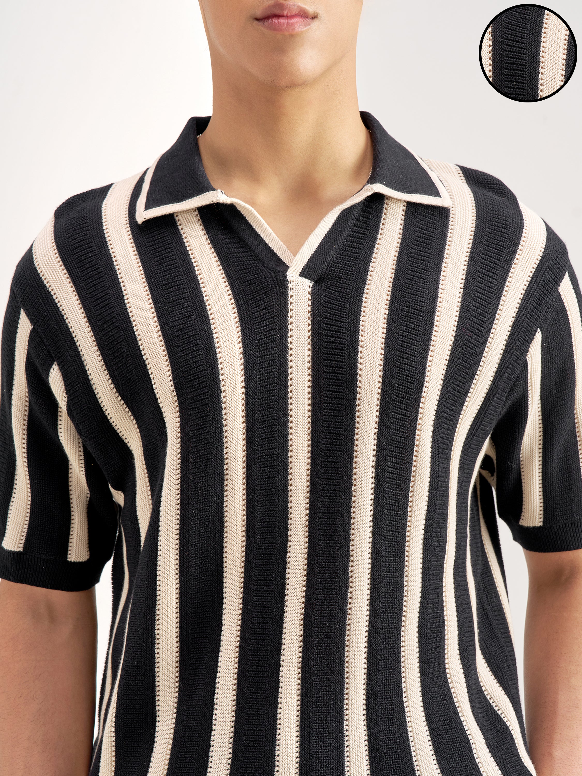 Highlander Men Black Self Design Polo Collar T-Shirt - Black - Image 5
