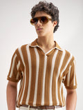 Highlander Men Mustard Self Design Polo Collar T-Shirt - Mustard - Image 1