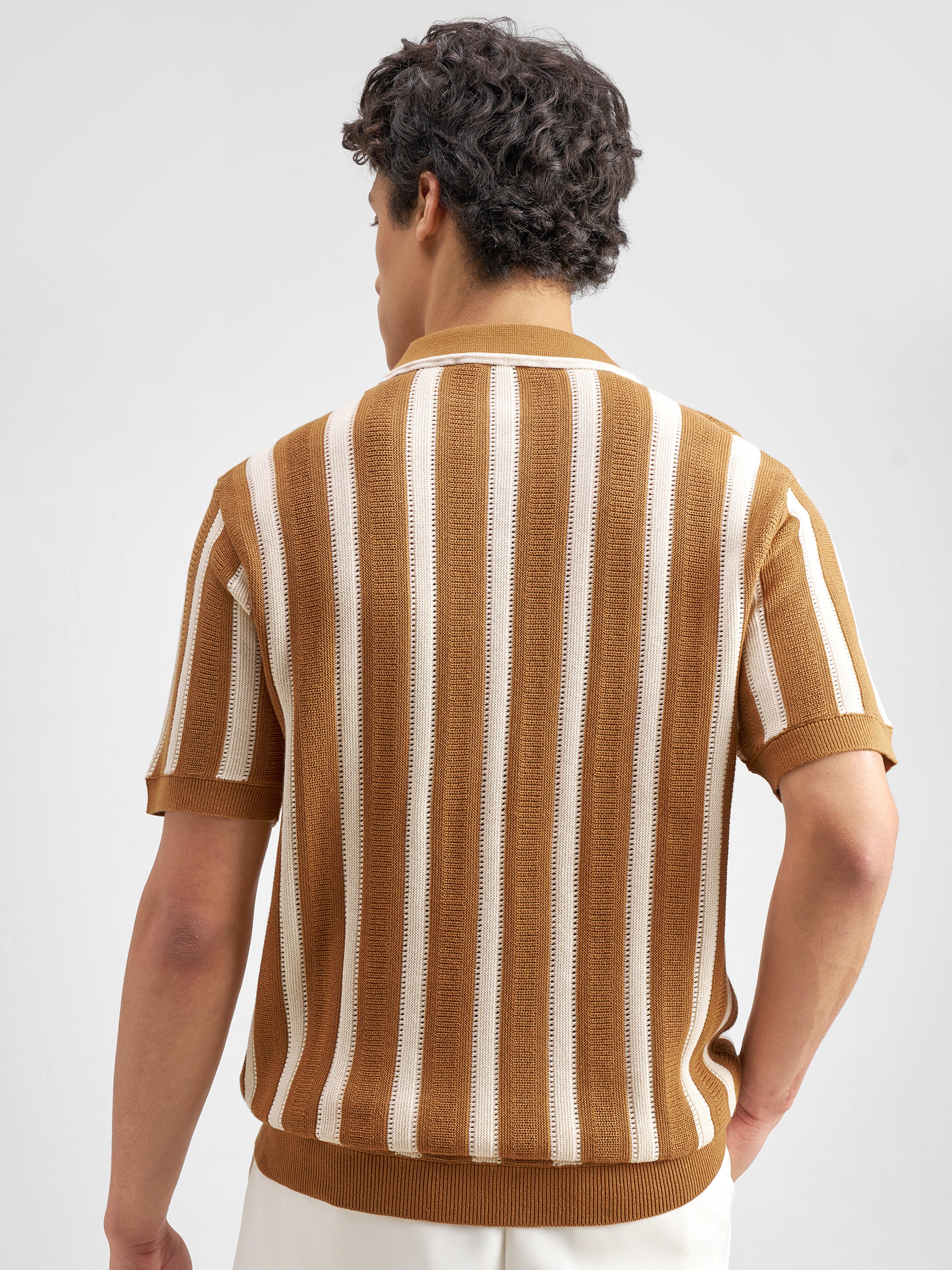 Highlander Men Mustard Self Design Polo Collar T-Shirt - Mustard - Image 3