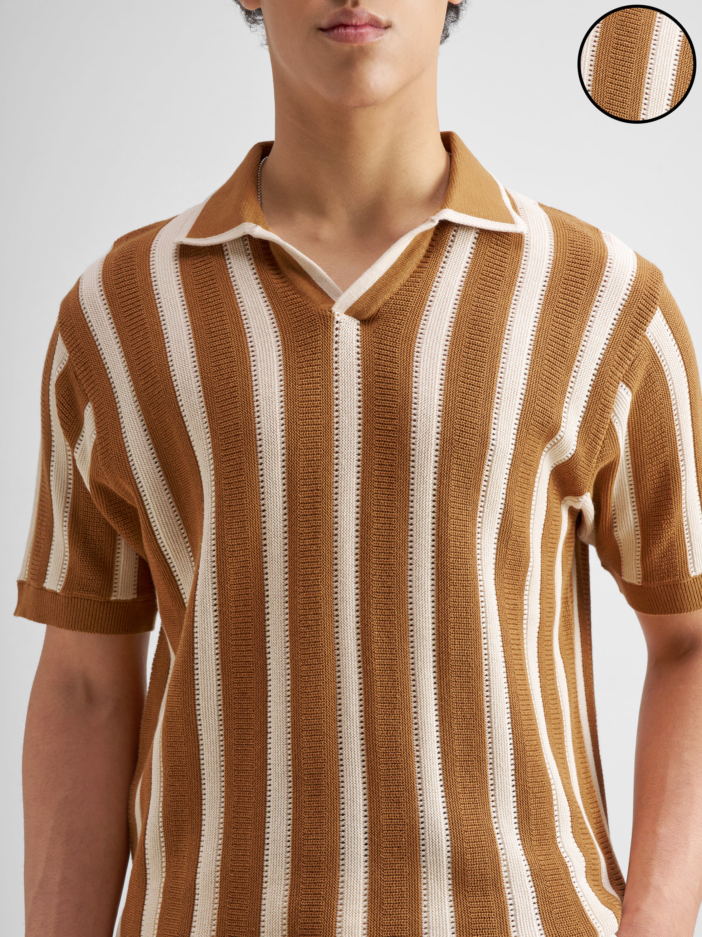 Highlander Men Mustard Self Design Polo Collar T-Shirt - Mustard - Image 5